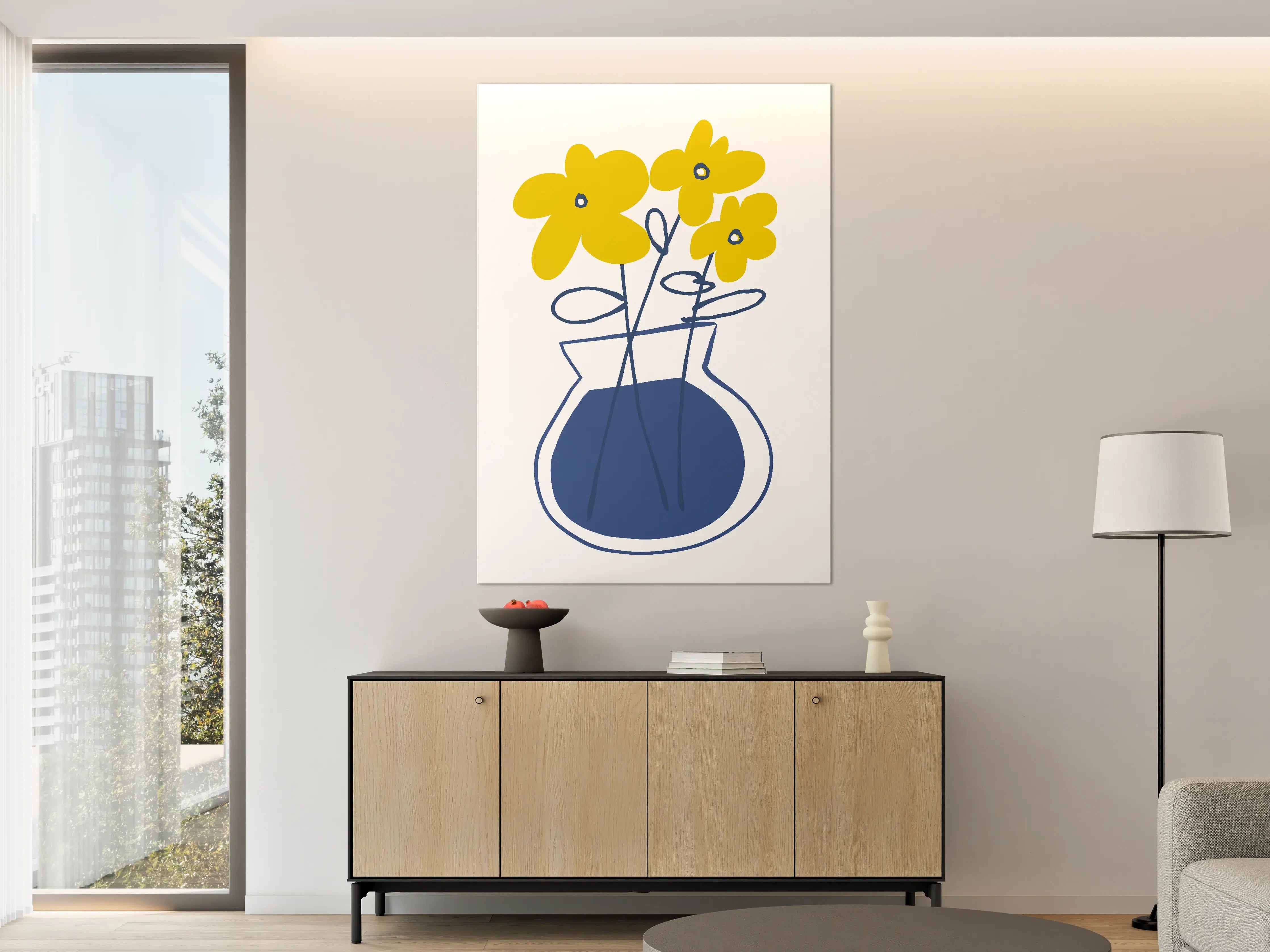 Große Wandbilder - Gelbe Blumen in blauer Vase