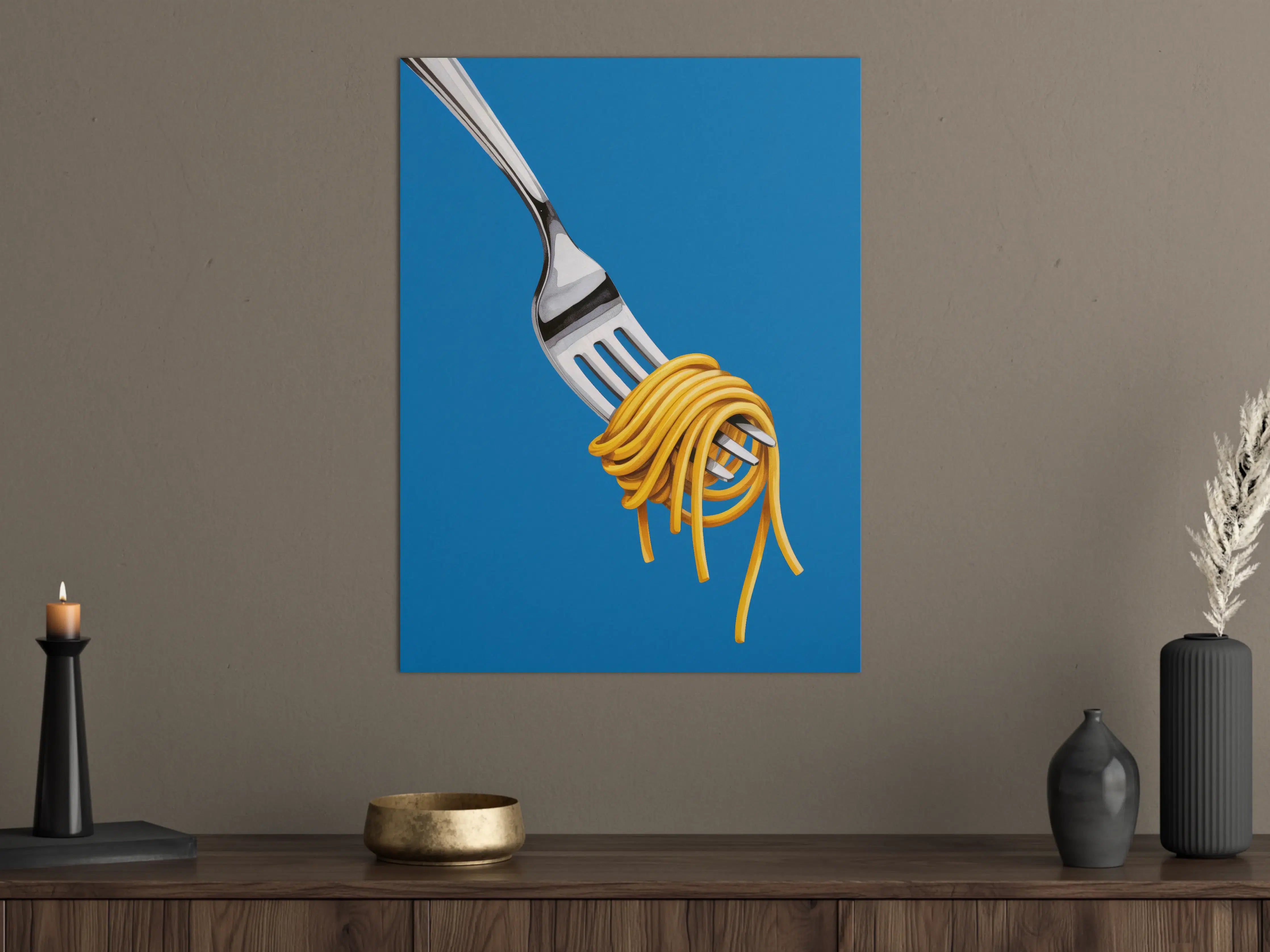 Große Wandbilder - Gelbe Spaghetti am Gabel