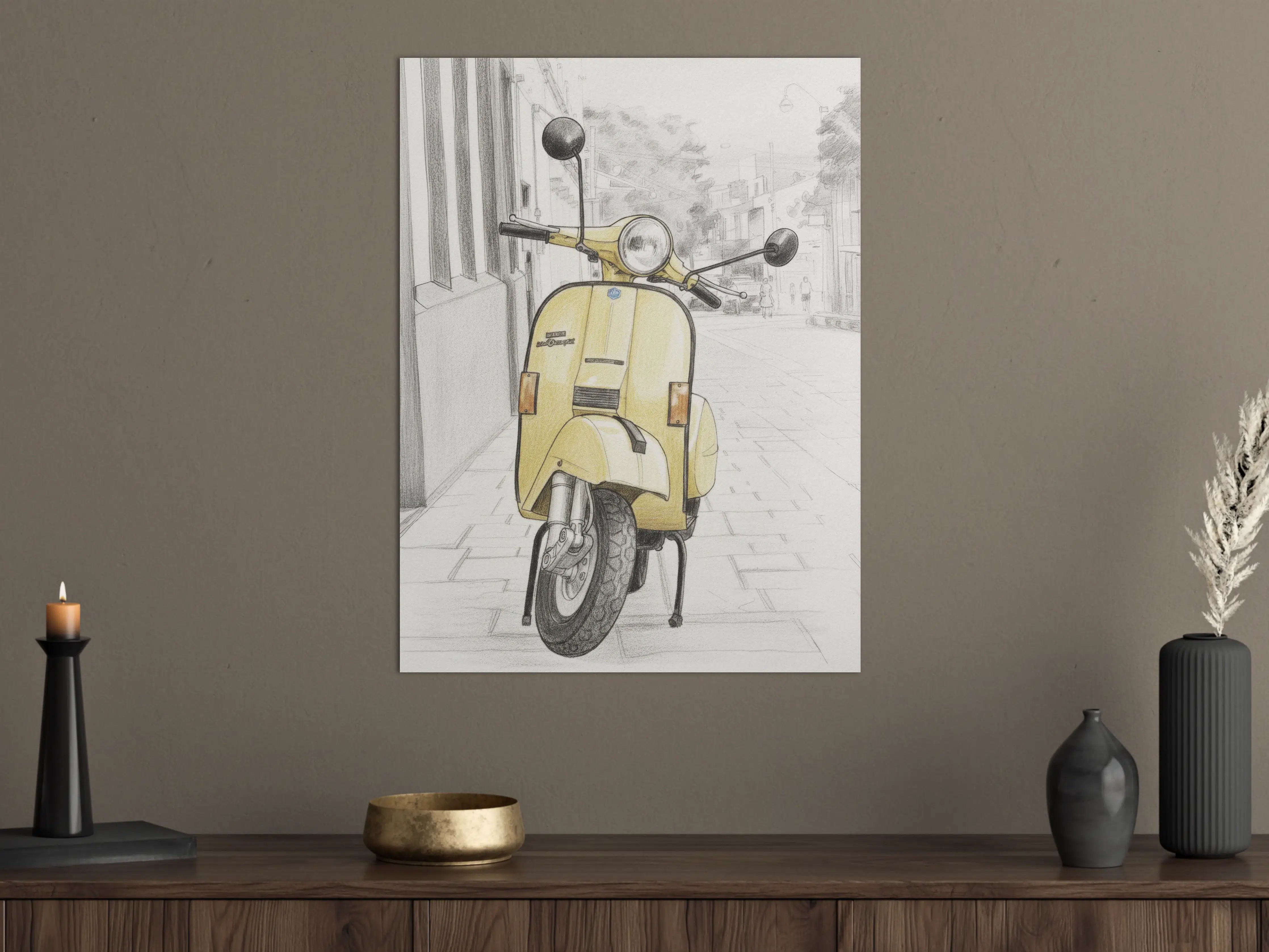 Große Wandbilder - Gelbe Vespa auf urbaner Straße