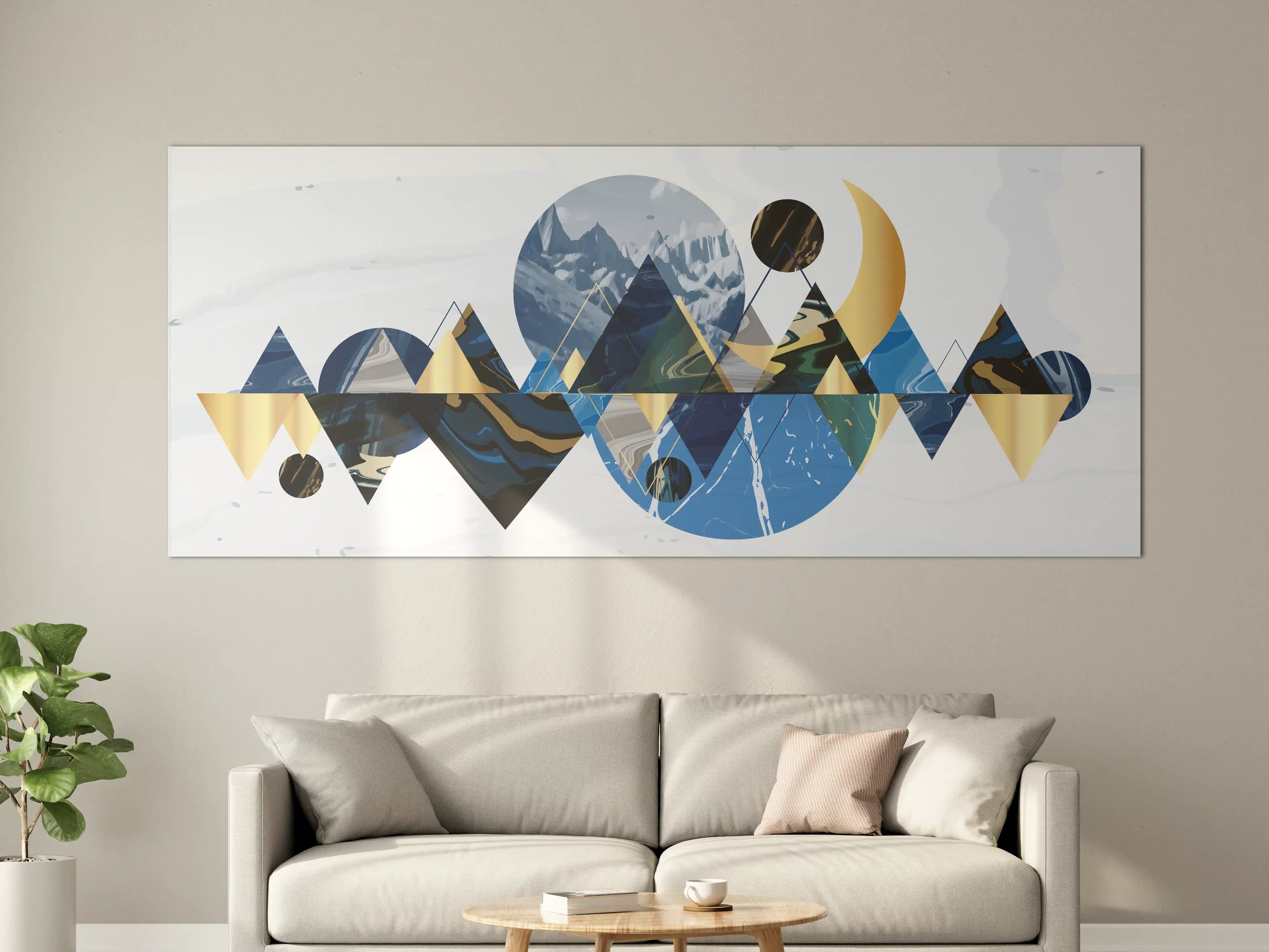 Große Wandbilder - Geometrische Berglandschaft in Blau