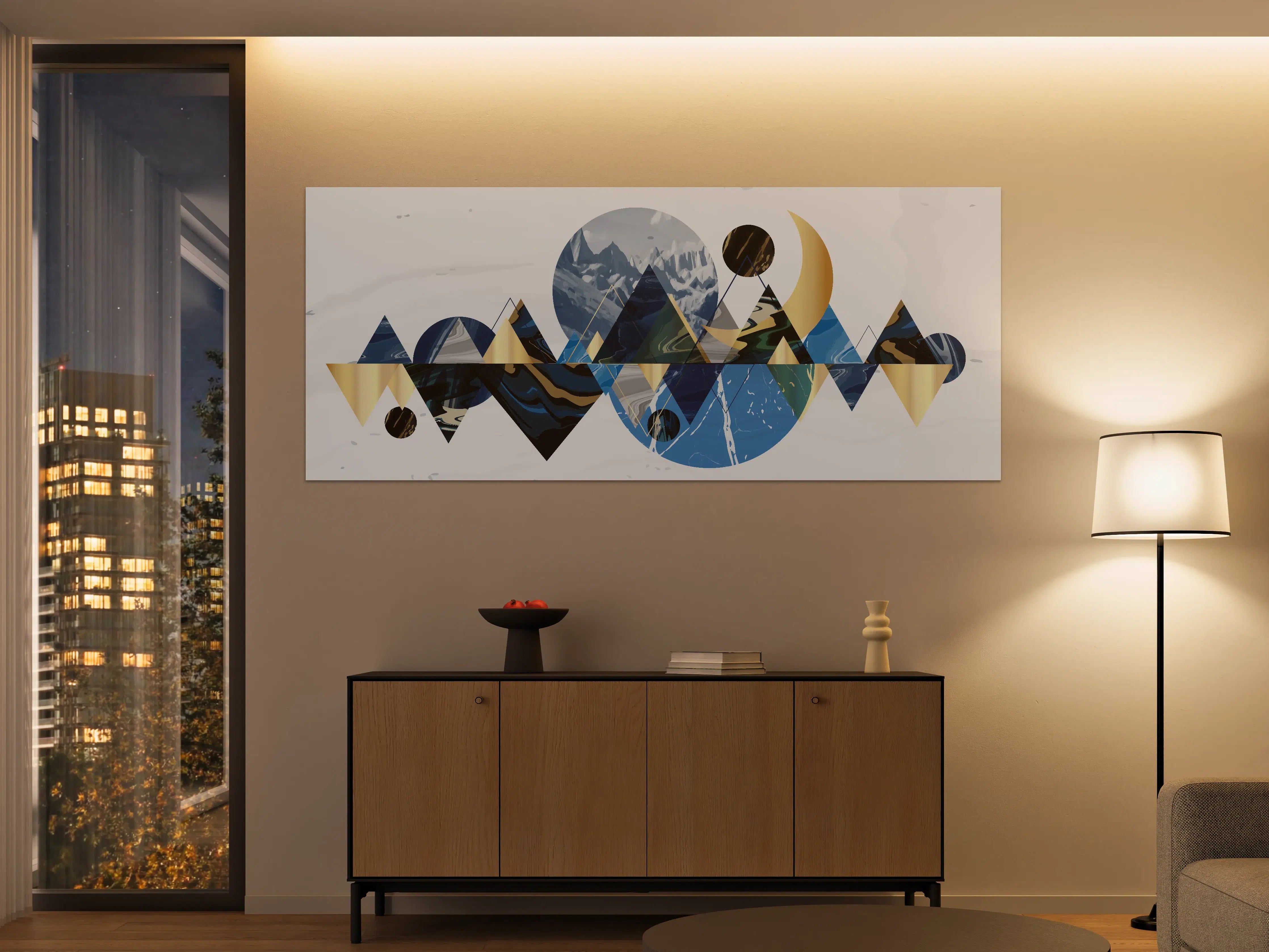 Große Wandbilder - Geometrische Berglandschaft in Blau