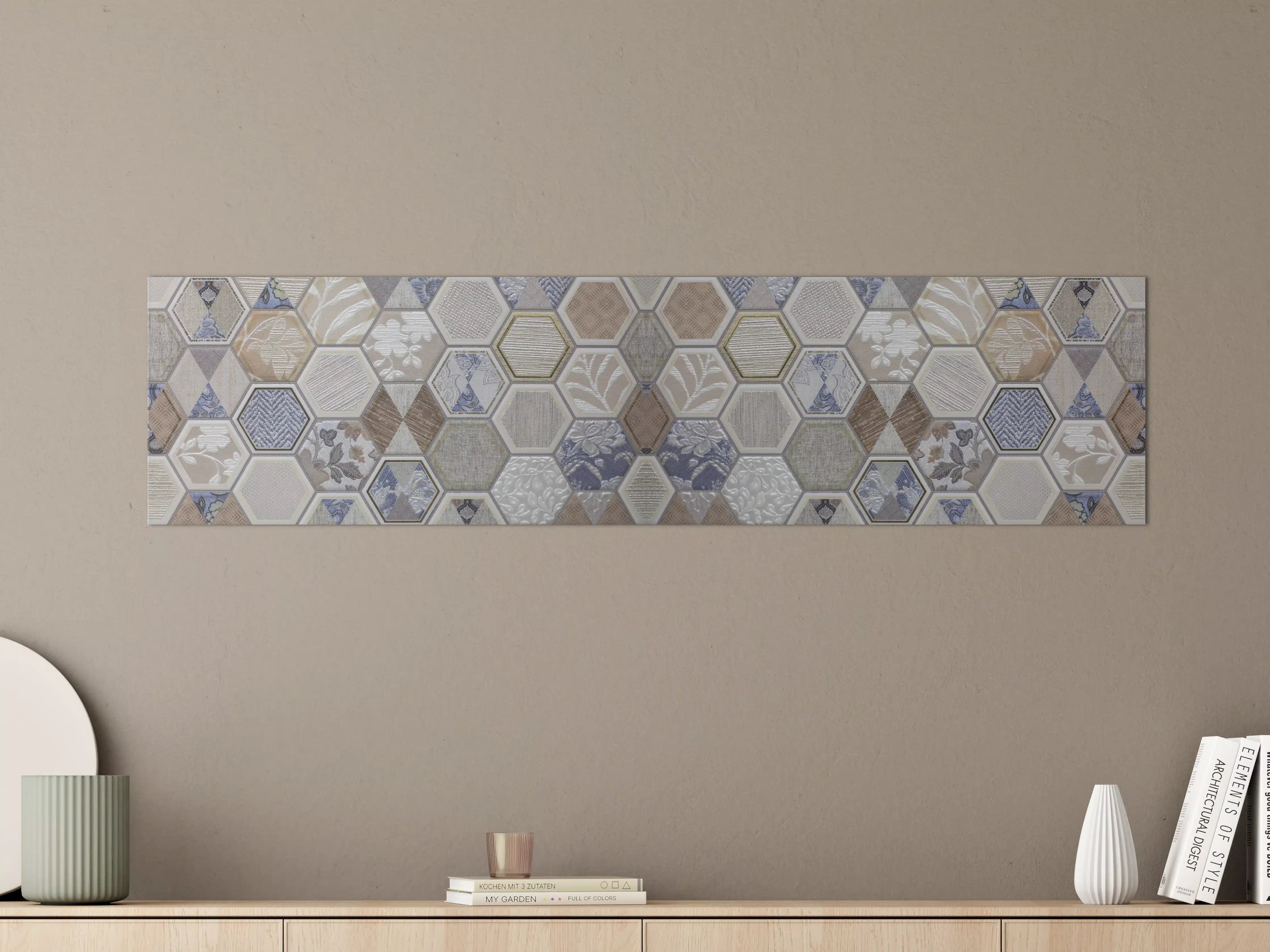 Große Wandbilder - Geometrische Blau-Beige Fliesen
