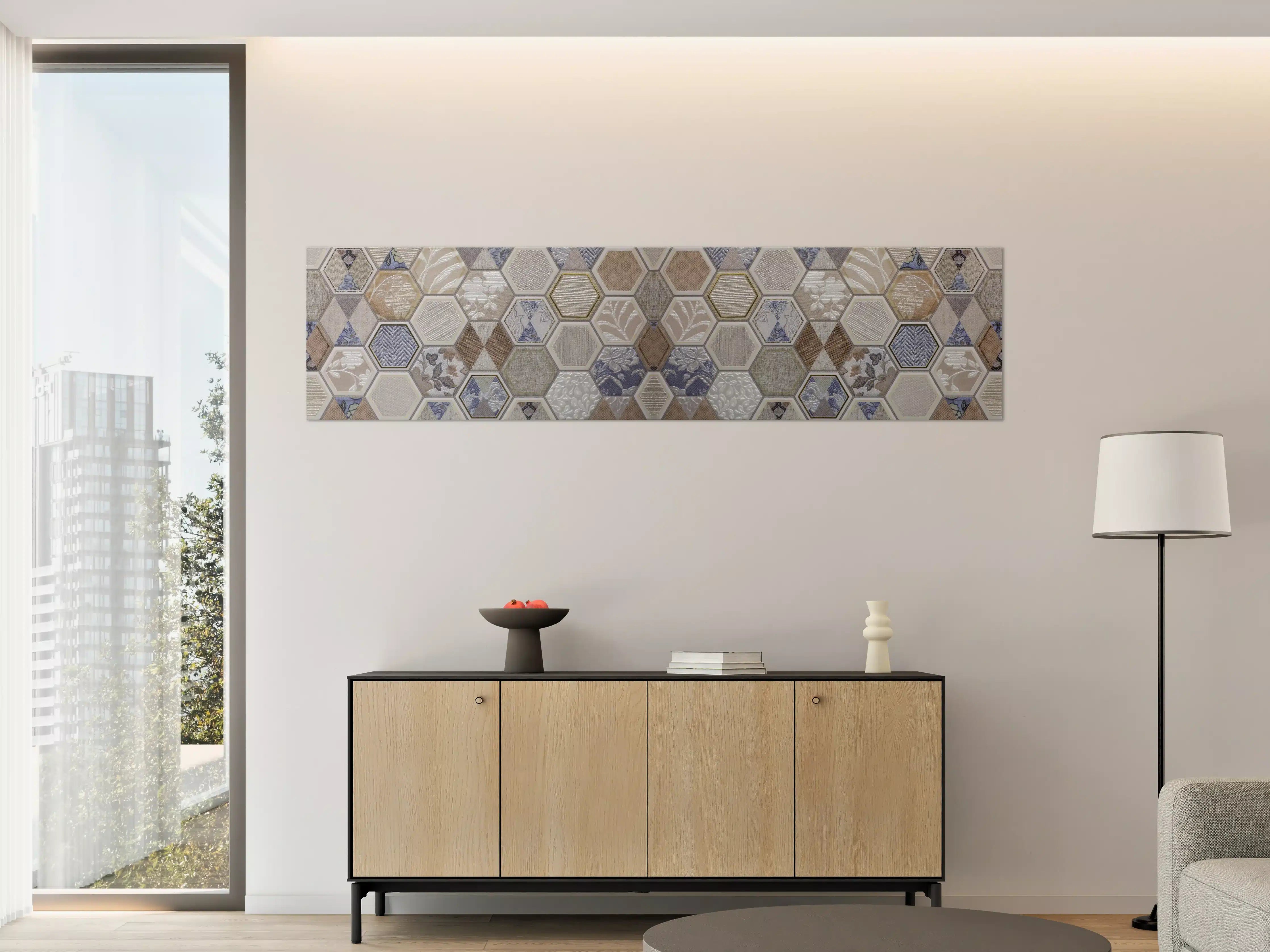 Große Wandbilder - Geometrische Blau-Beige Fliesen