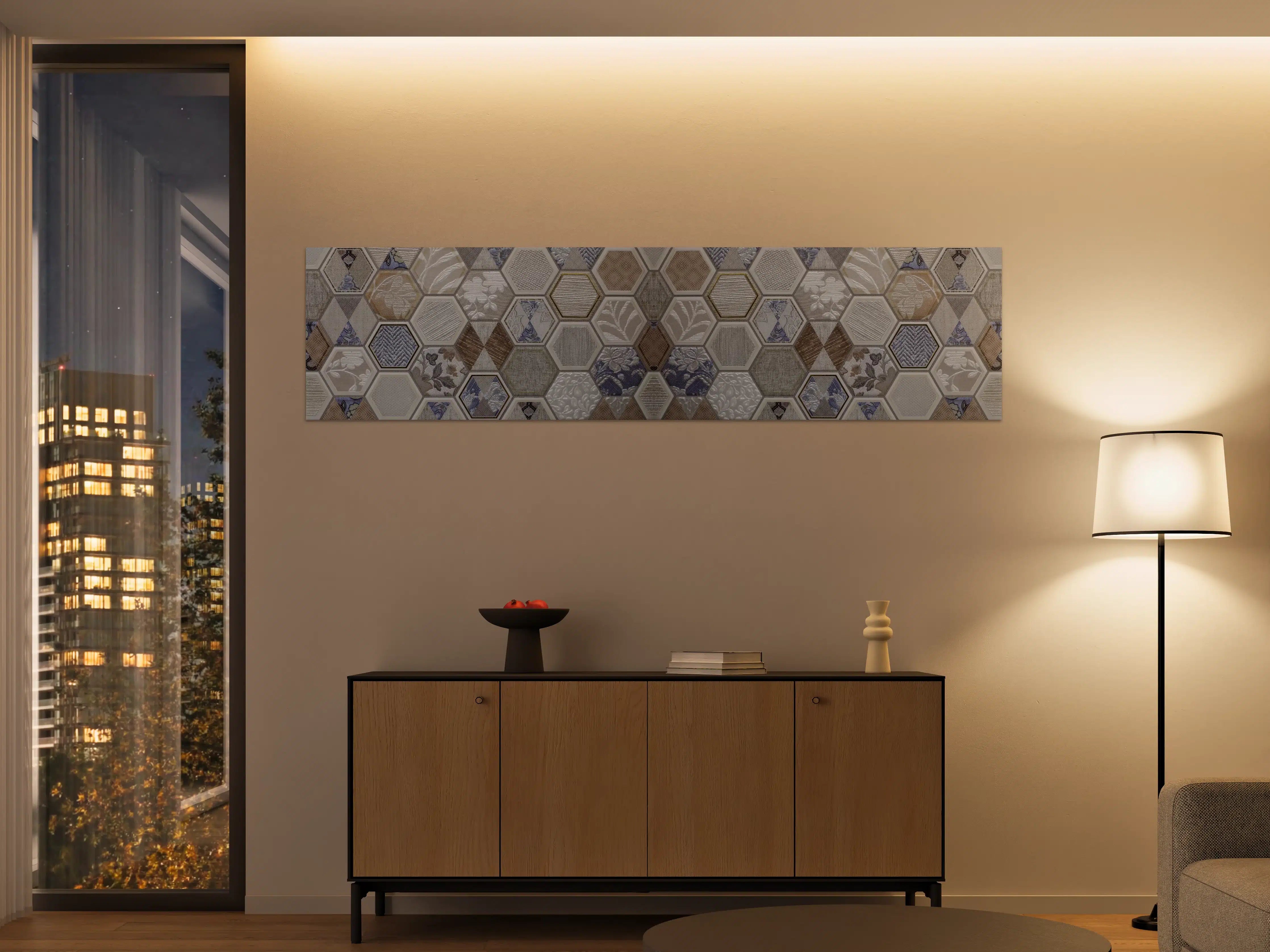 Große Wandbilder - Geometrische Blau-Beige Fliesen