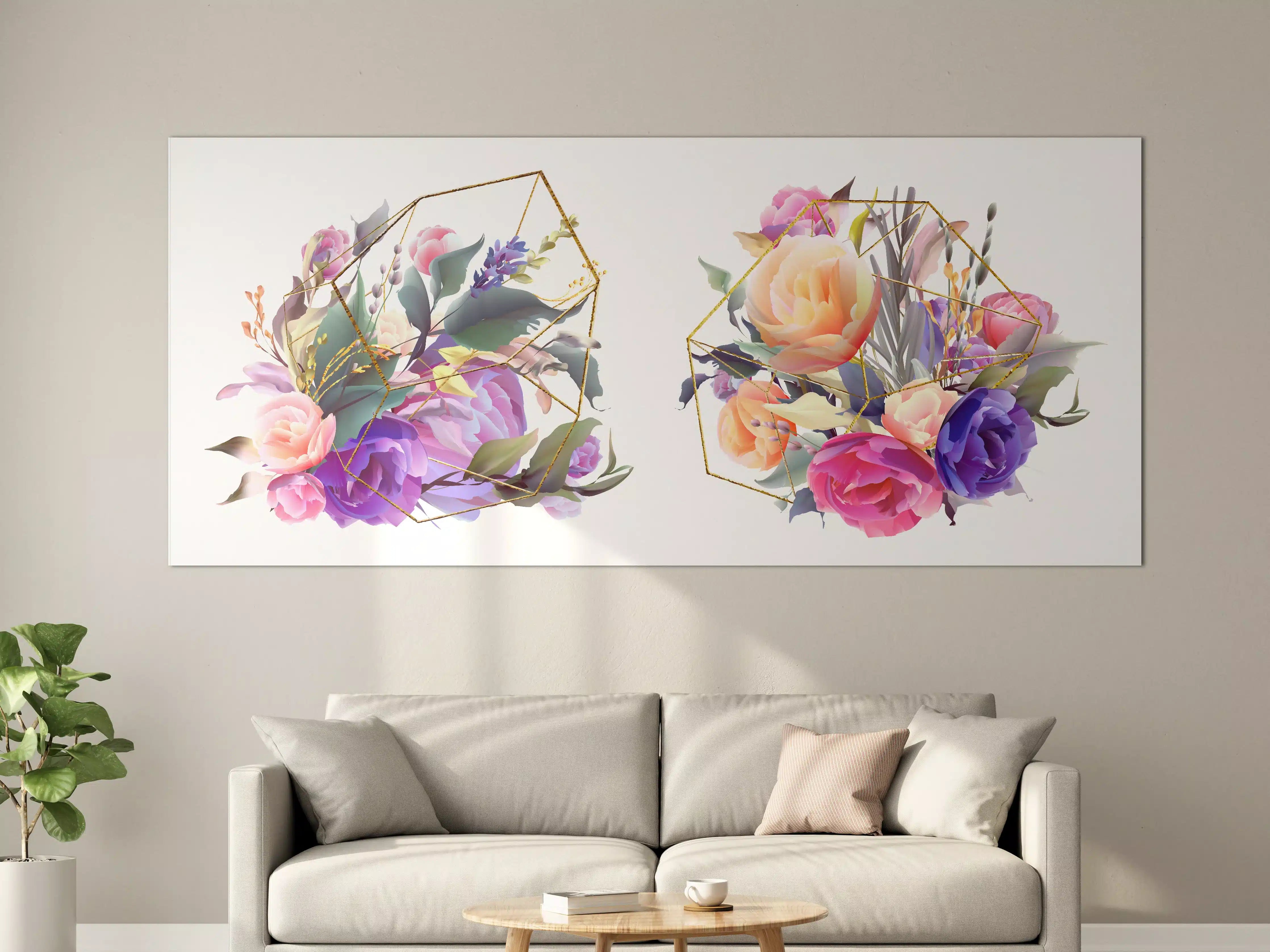 Große Wandbilder - Geometrische Blumen Goldglanz