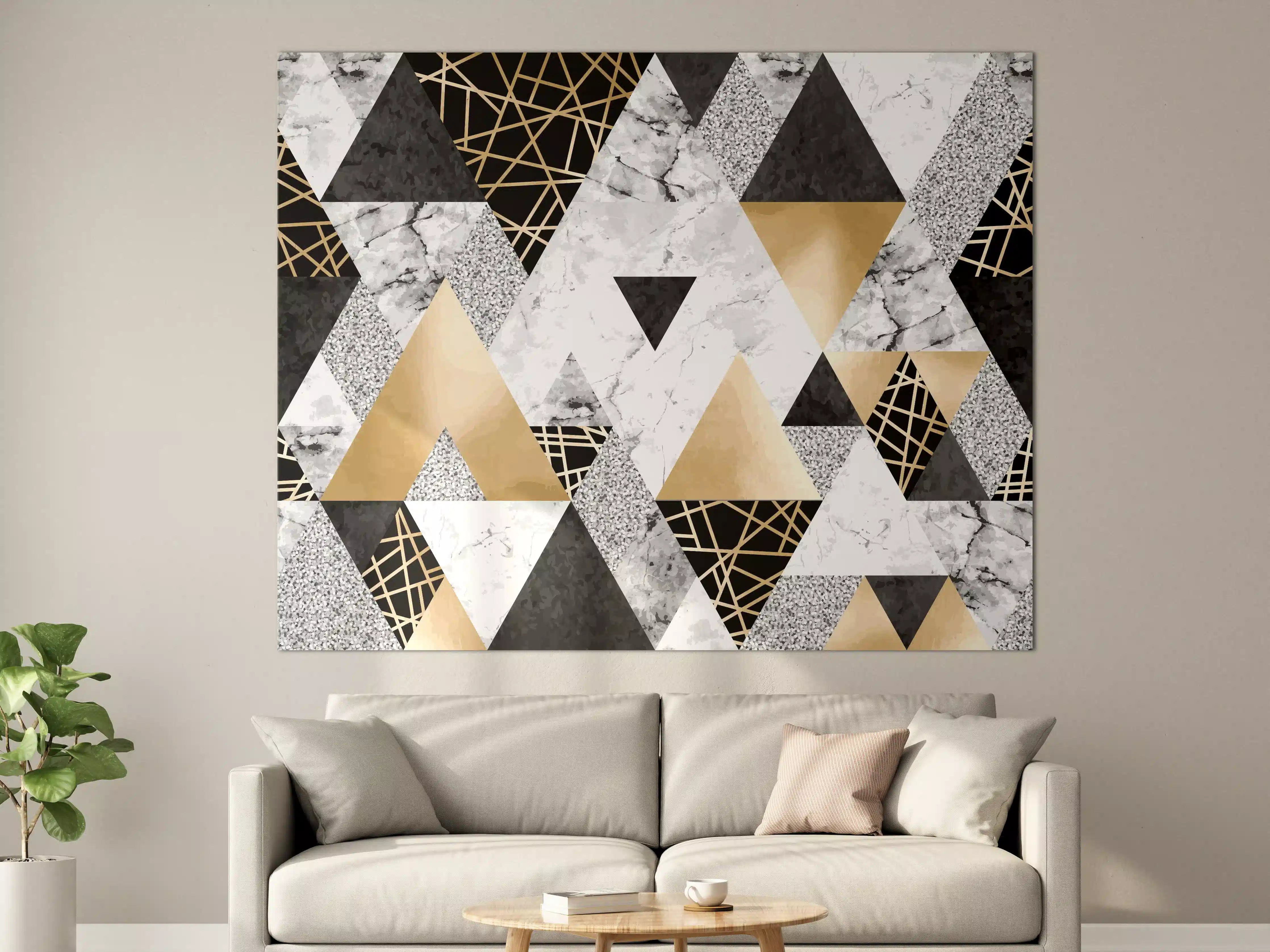 Große Wandbilder - Geometrische Gold-Schwarz-Weiß-Muster