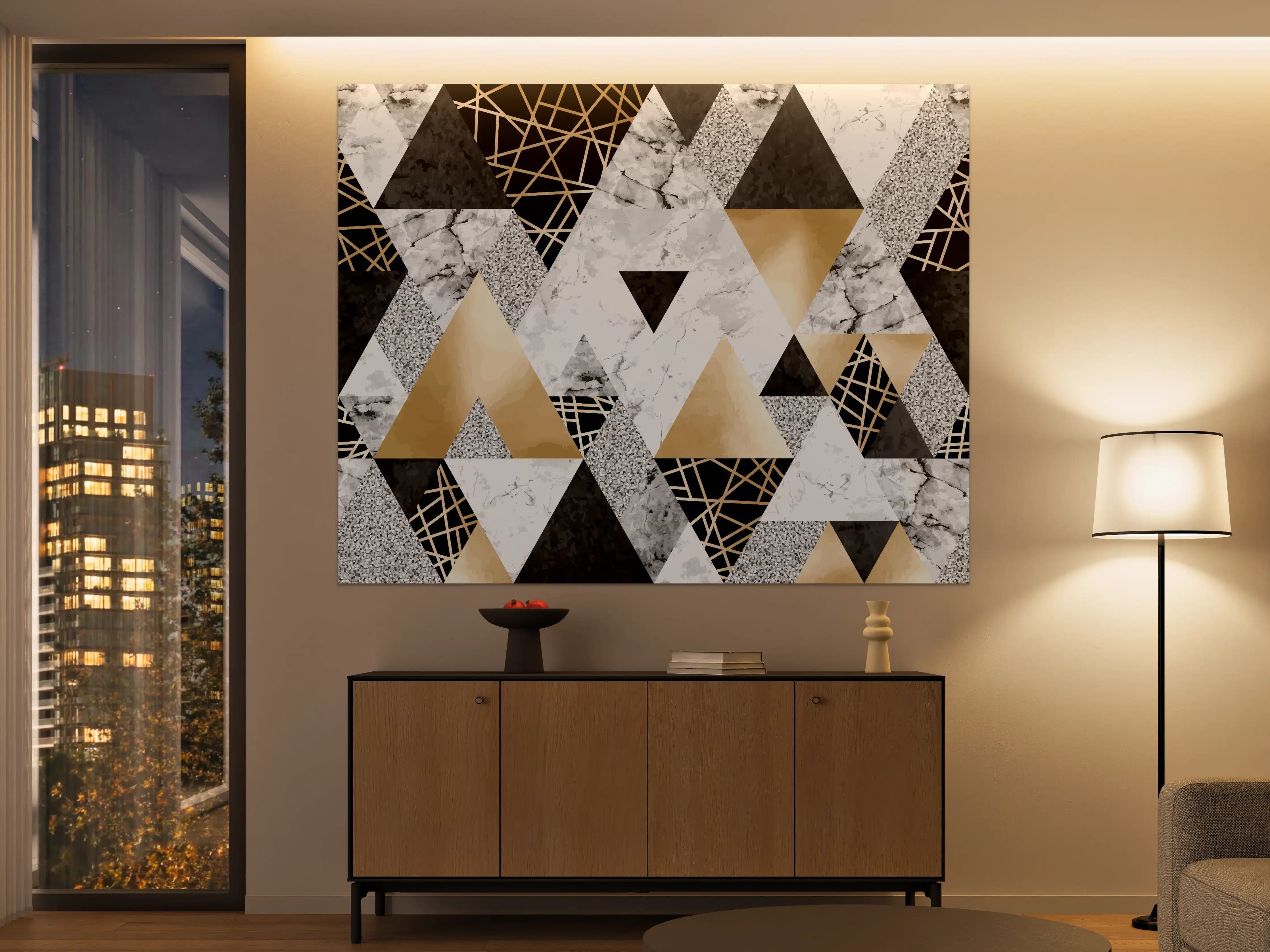 Große Wandbilder - Geometrische Gold-Schwarz-Weiß-Muster