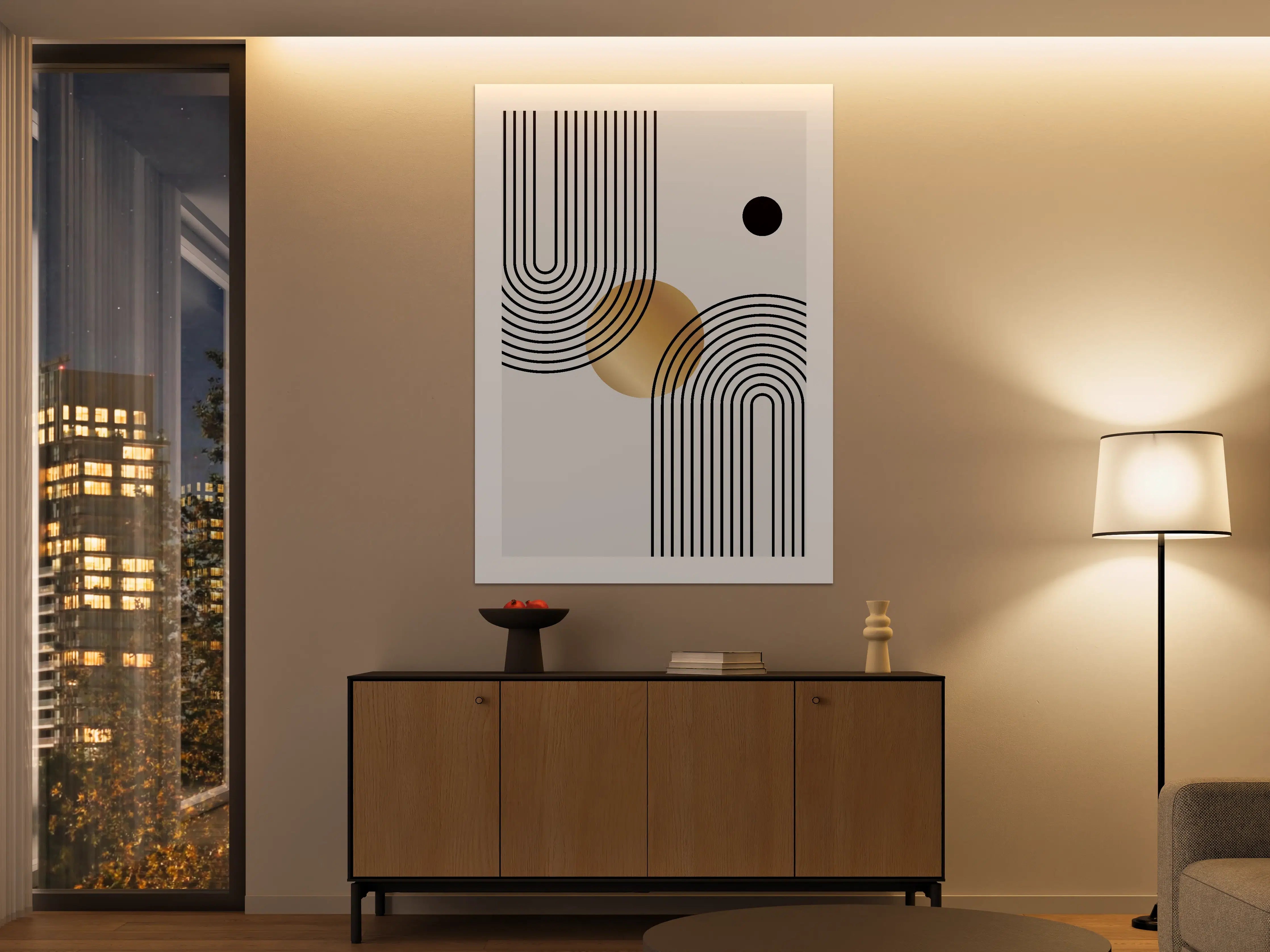 Große Wandbilder - Geometrische Linien mit Goldakzent