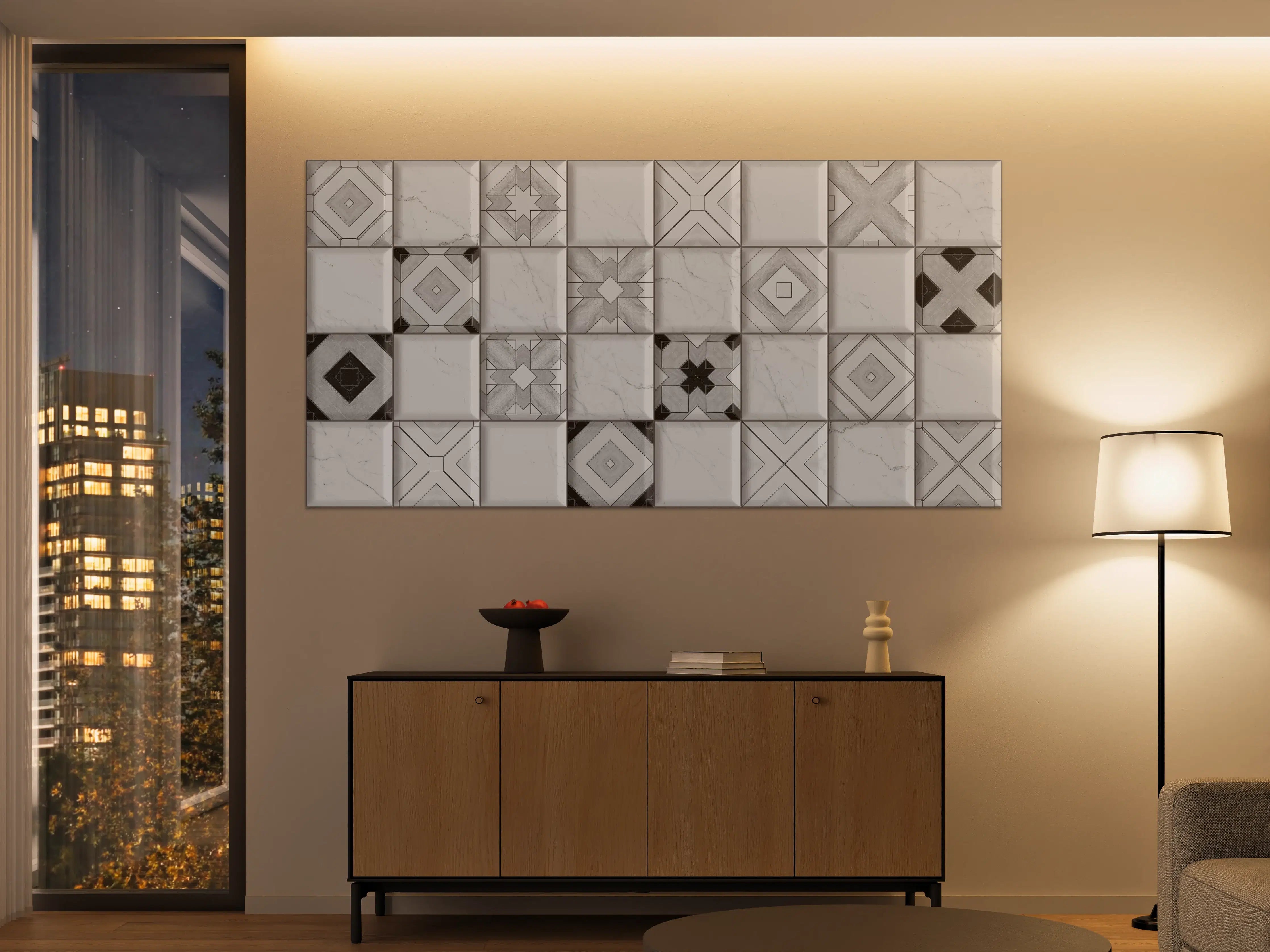 Große Wandbilder - Geometrische Weiß-Grau Wandfliesen