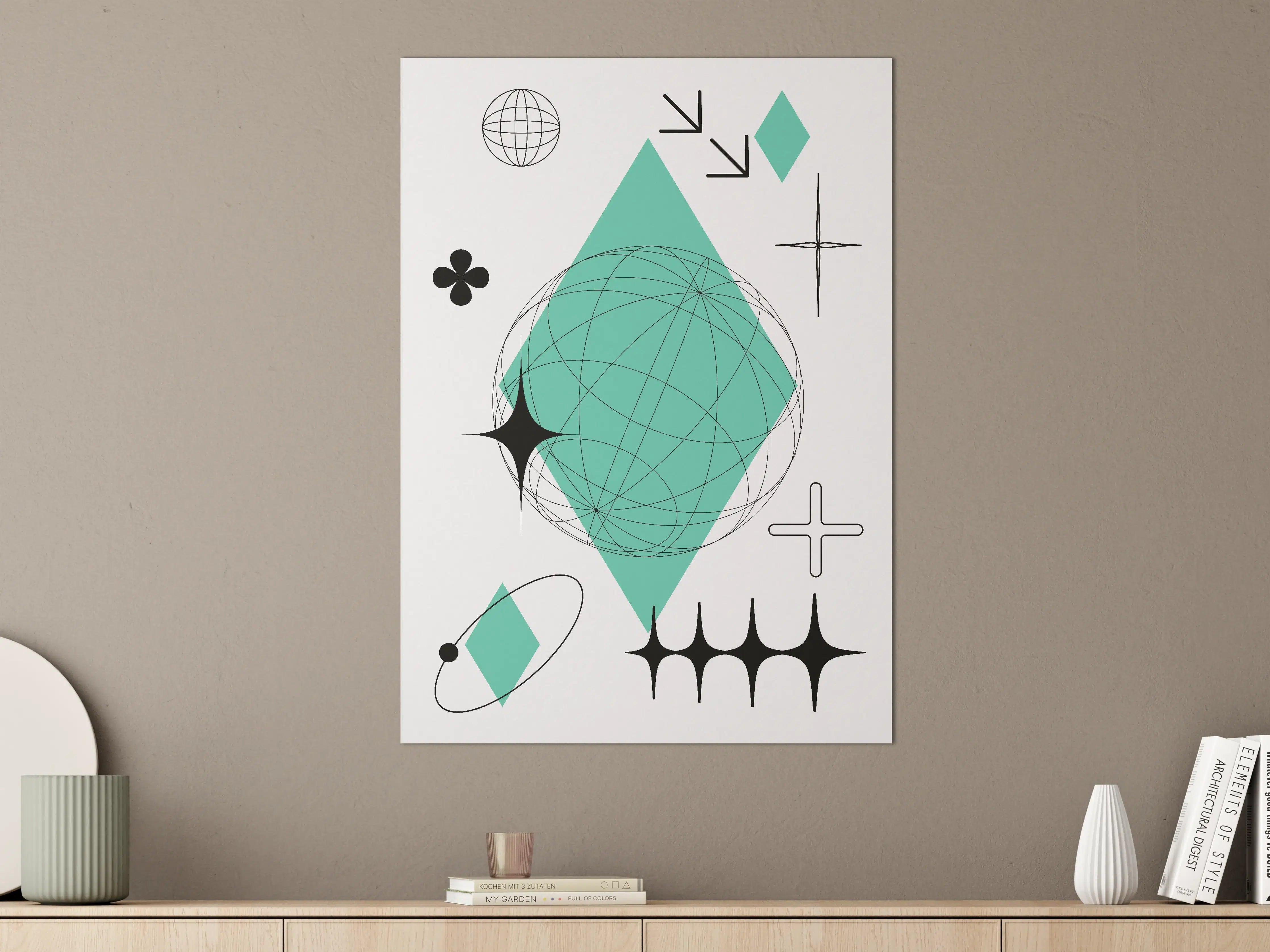 Große Wandbilder - Geometrische abstrakte Muster in Schwarz-Grün-Weiß