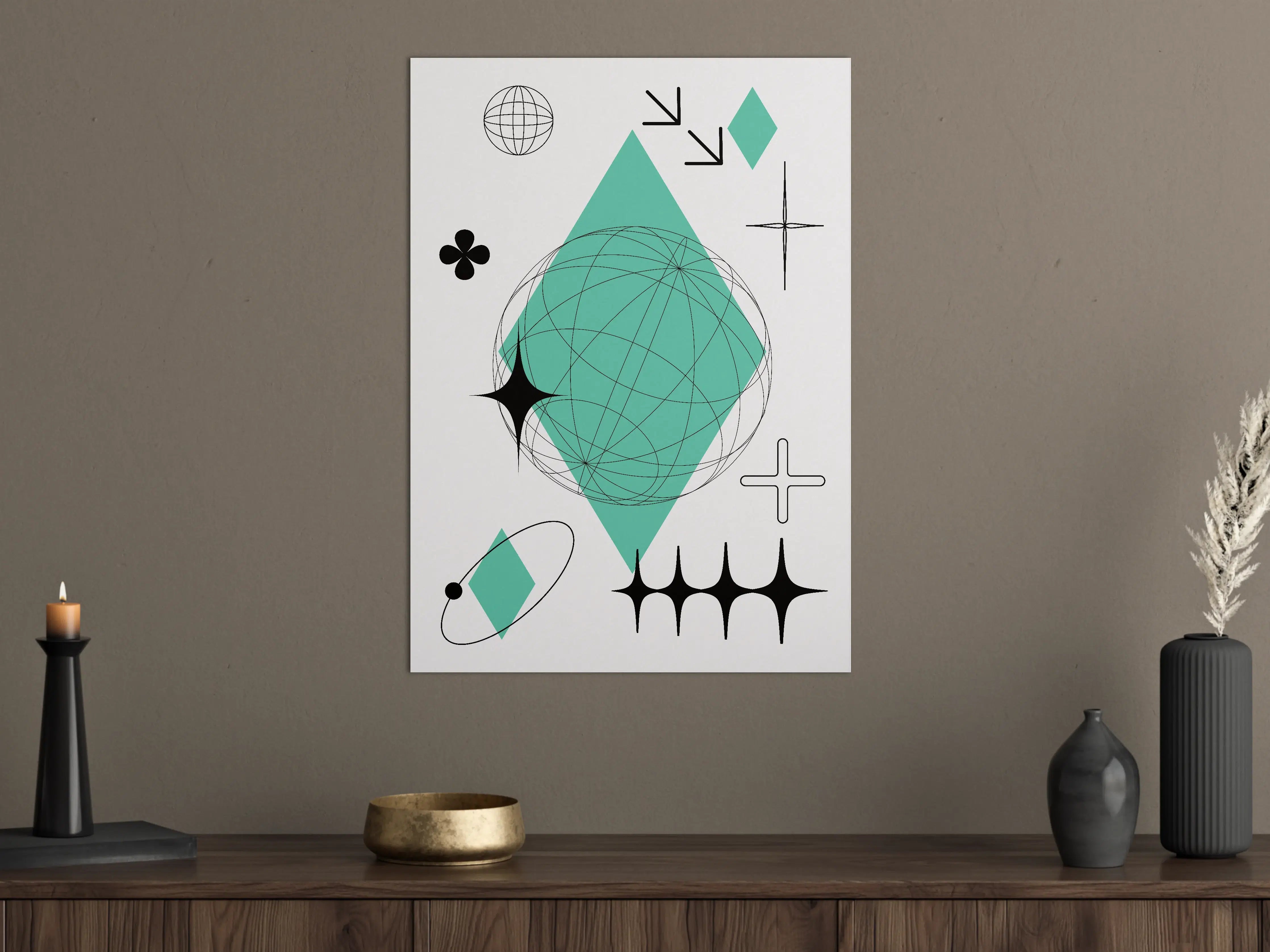 Große Wandbilder - Geometrische abstrakte Muster in Schwarz-Grün-Weiß