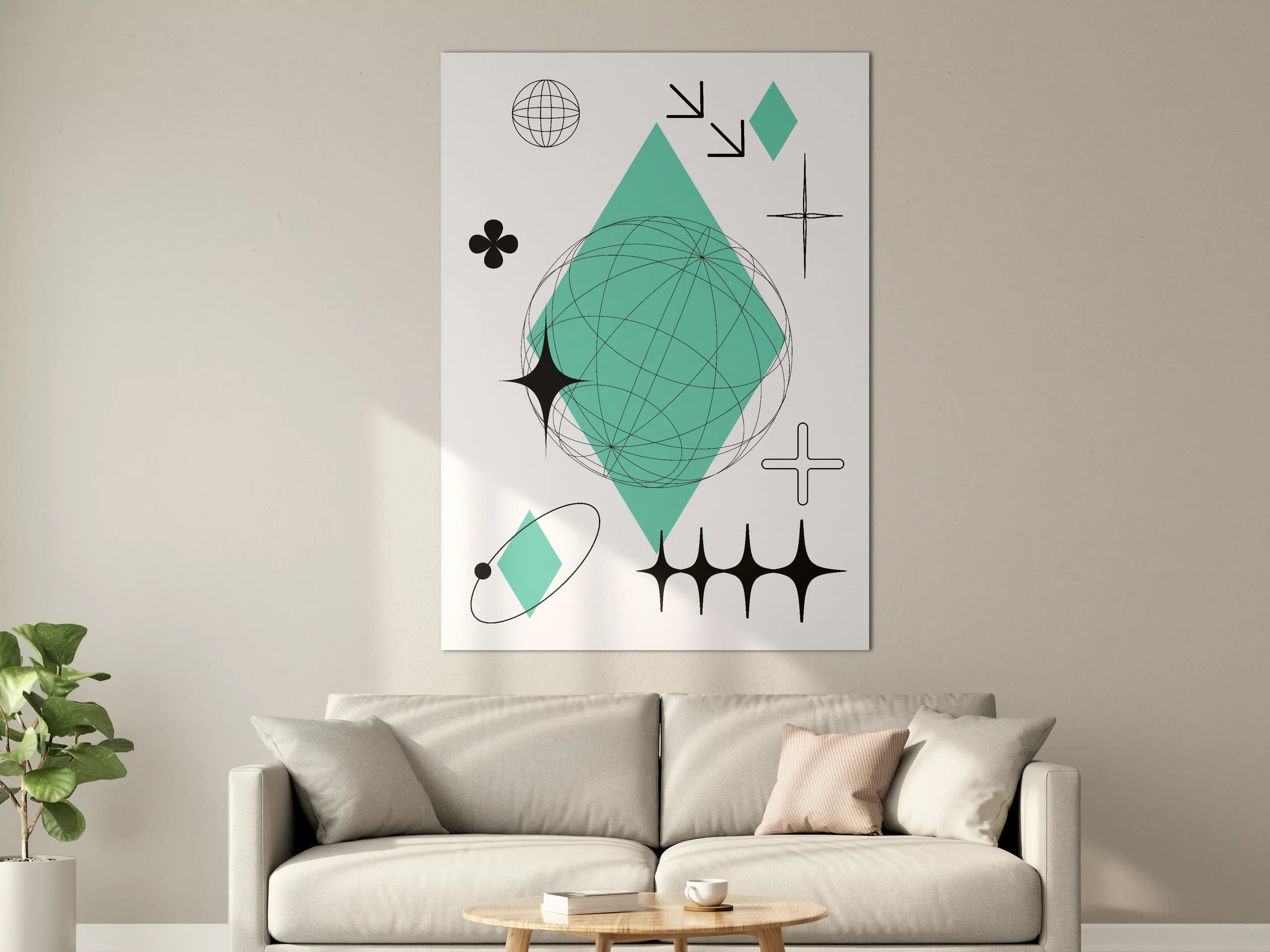 Große Wandbilder - Geometrische abstrakte Muster in Schwarz-Grün-Weiß