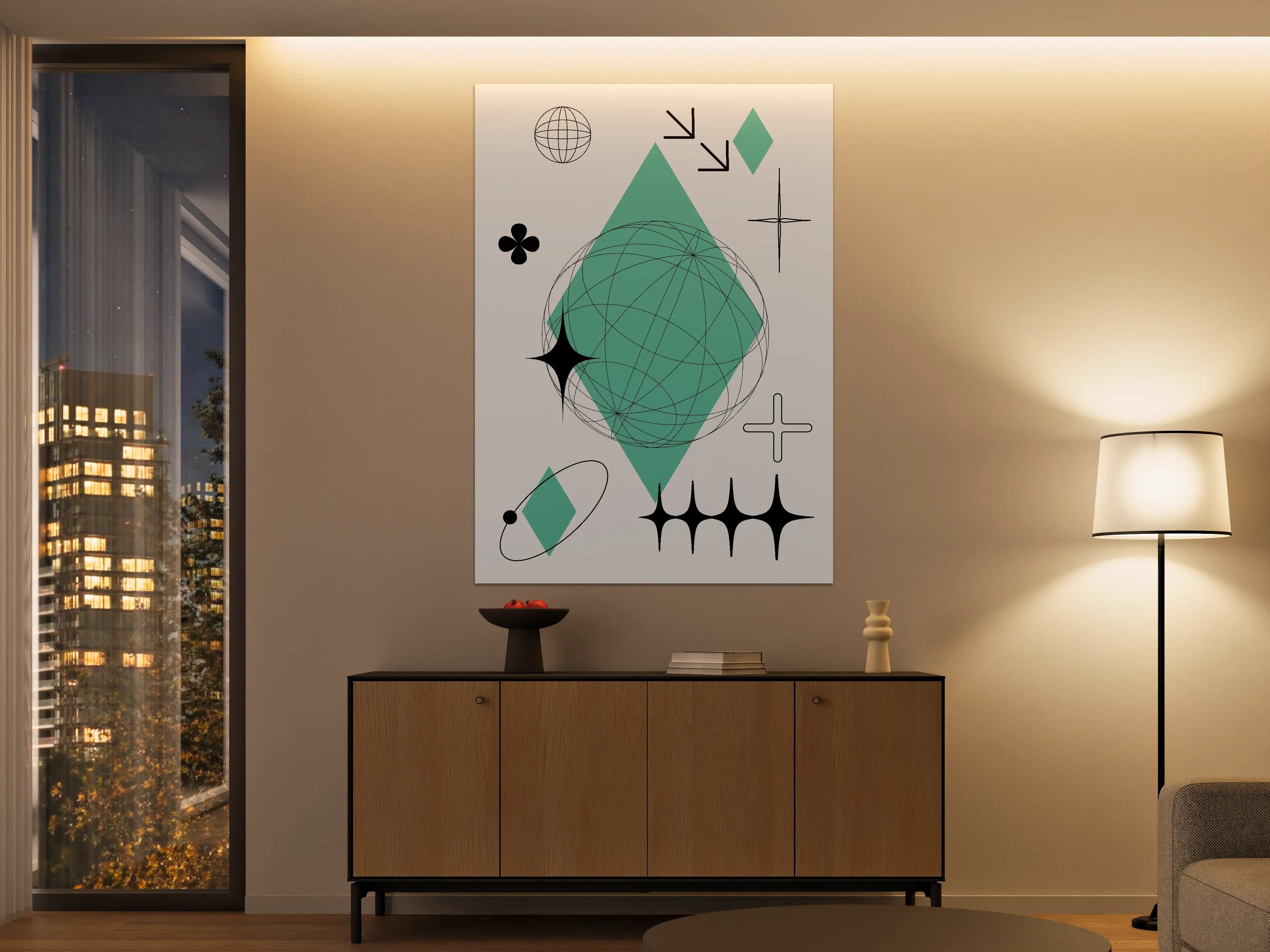 Große Wandbilder - Geometrische abstrakte Muster in Schwarz-Grün-Weiß