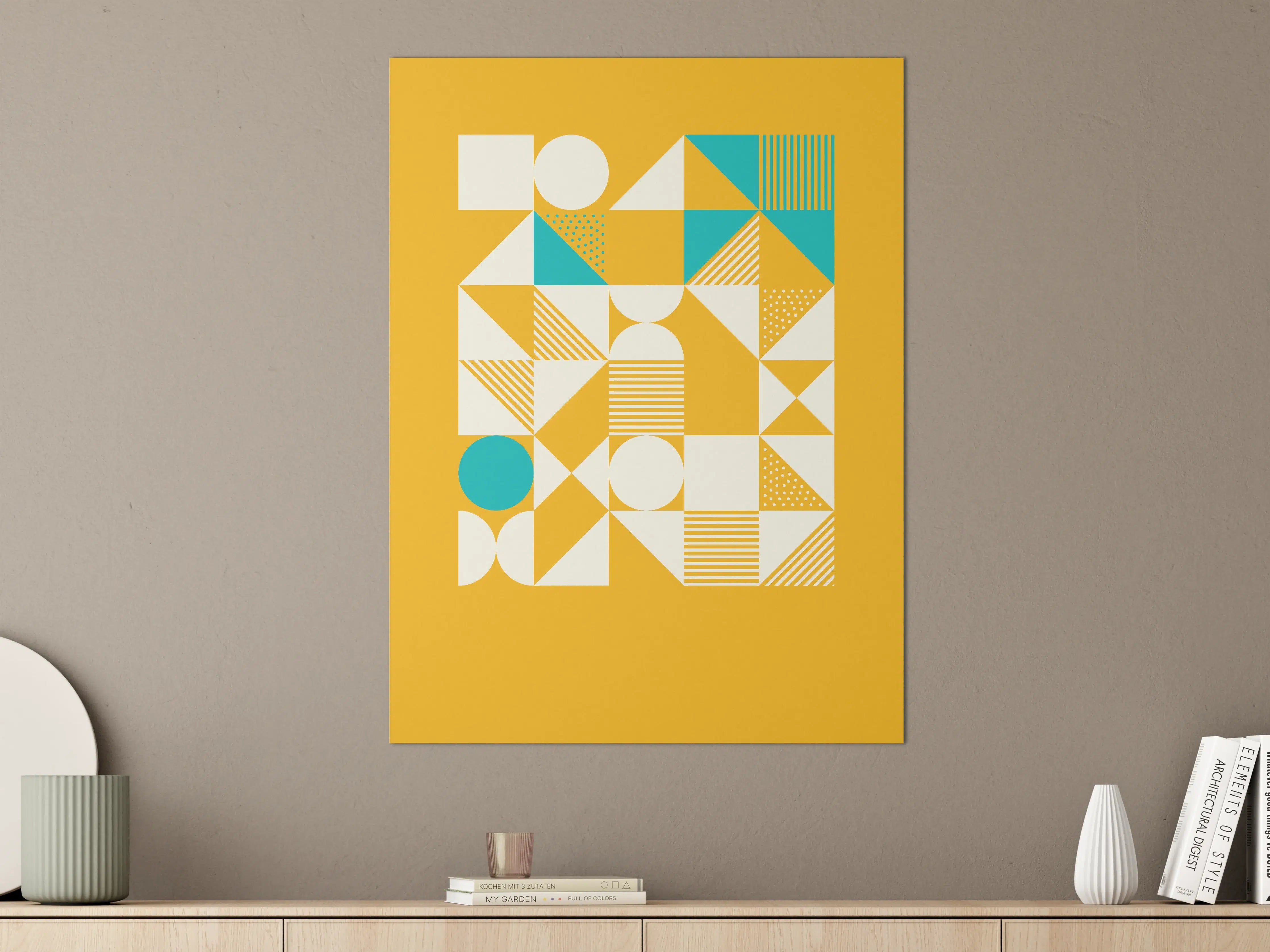 Große Wandbilder - Geometrisches Abstrakt mit Blau-Gold-Tönen