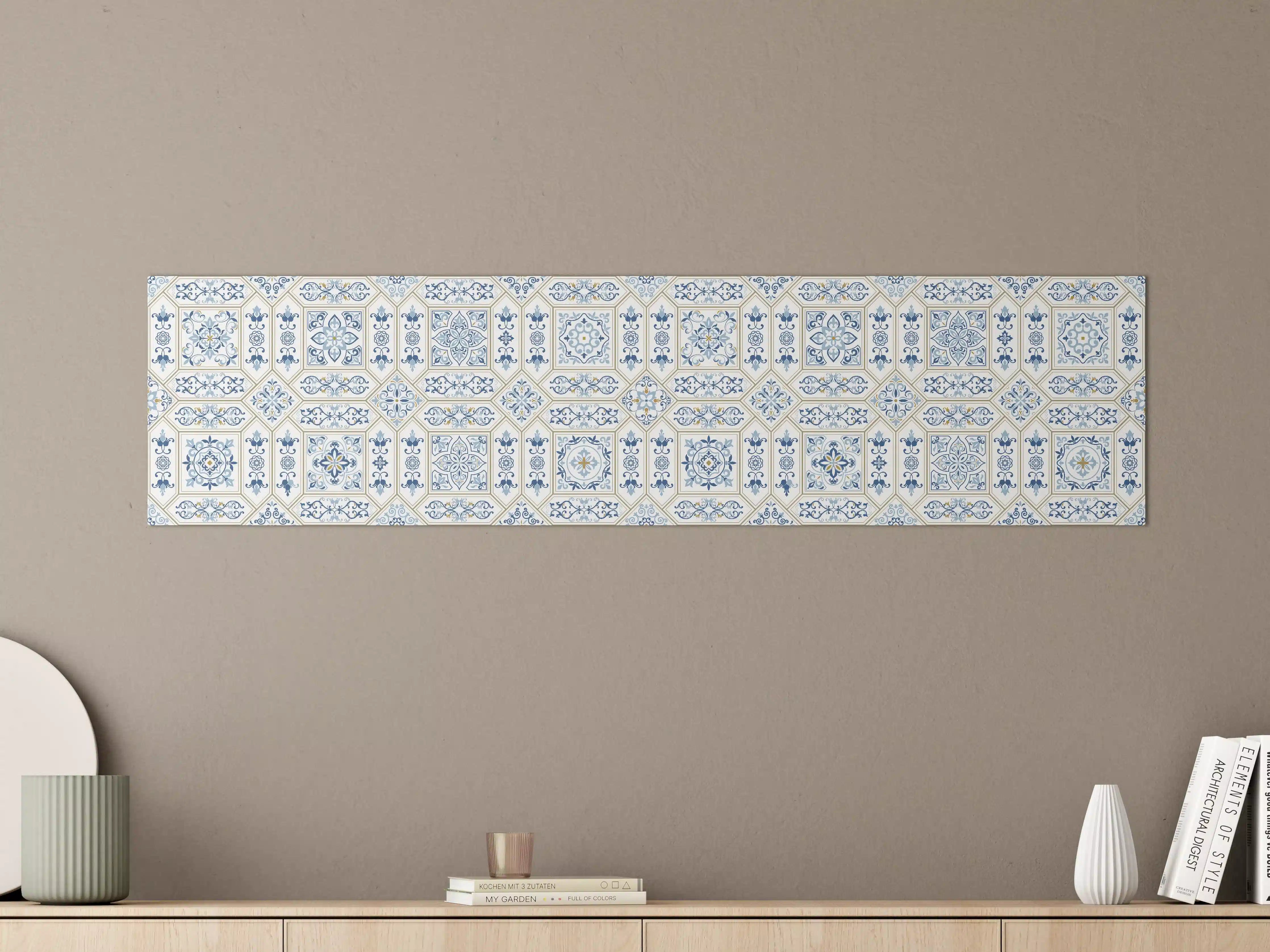 Große Wandbilder - Geometrisches Blau-Weiß-Muster