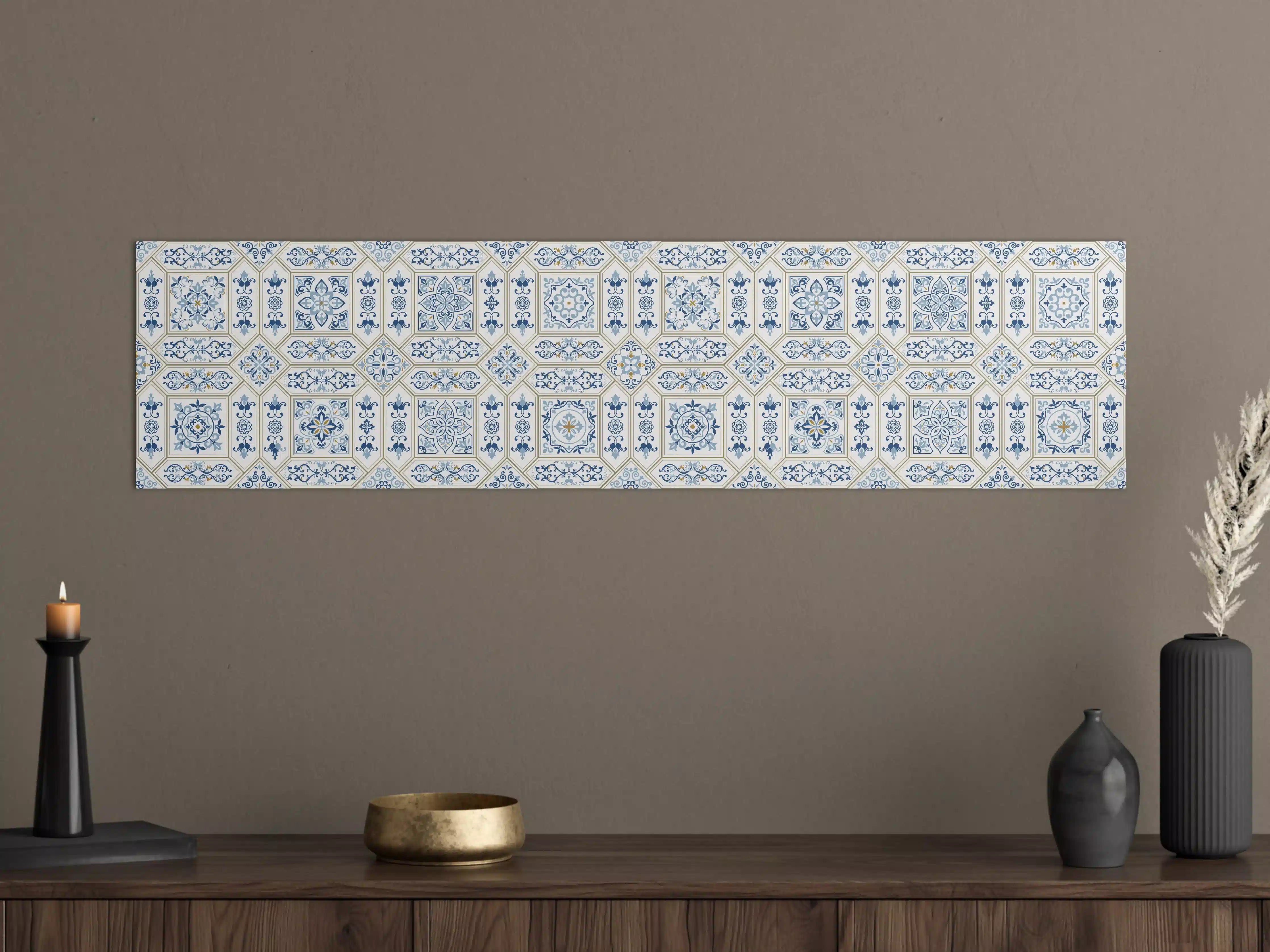 Große Wandbilder - Geometrisches Blau-Weiß-Muster