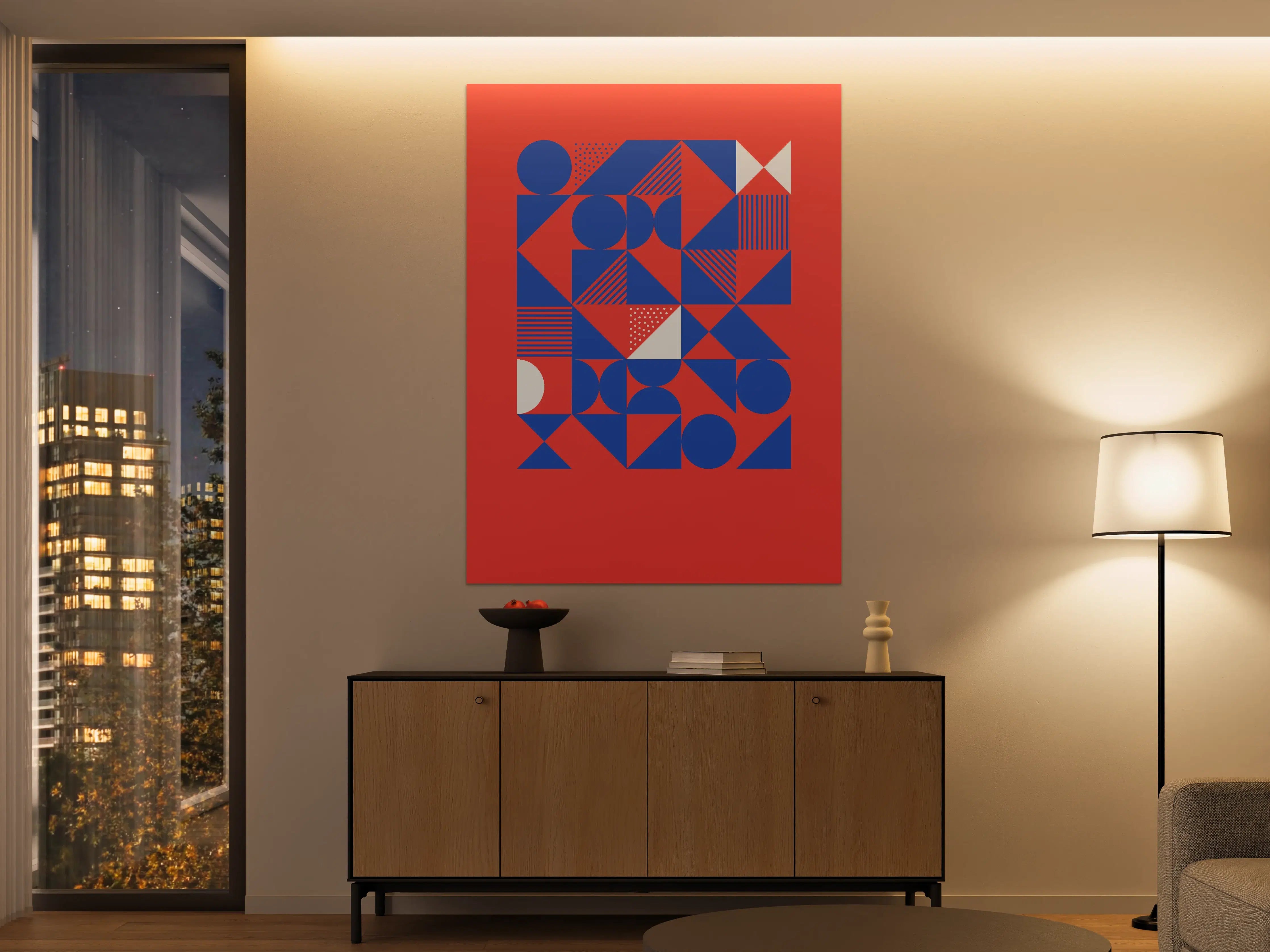 Große Wandbilder - Geometrisches Design in Blau und Rot