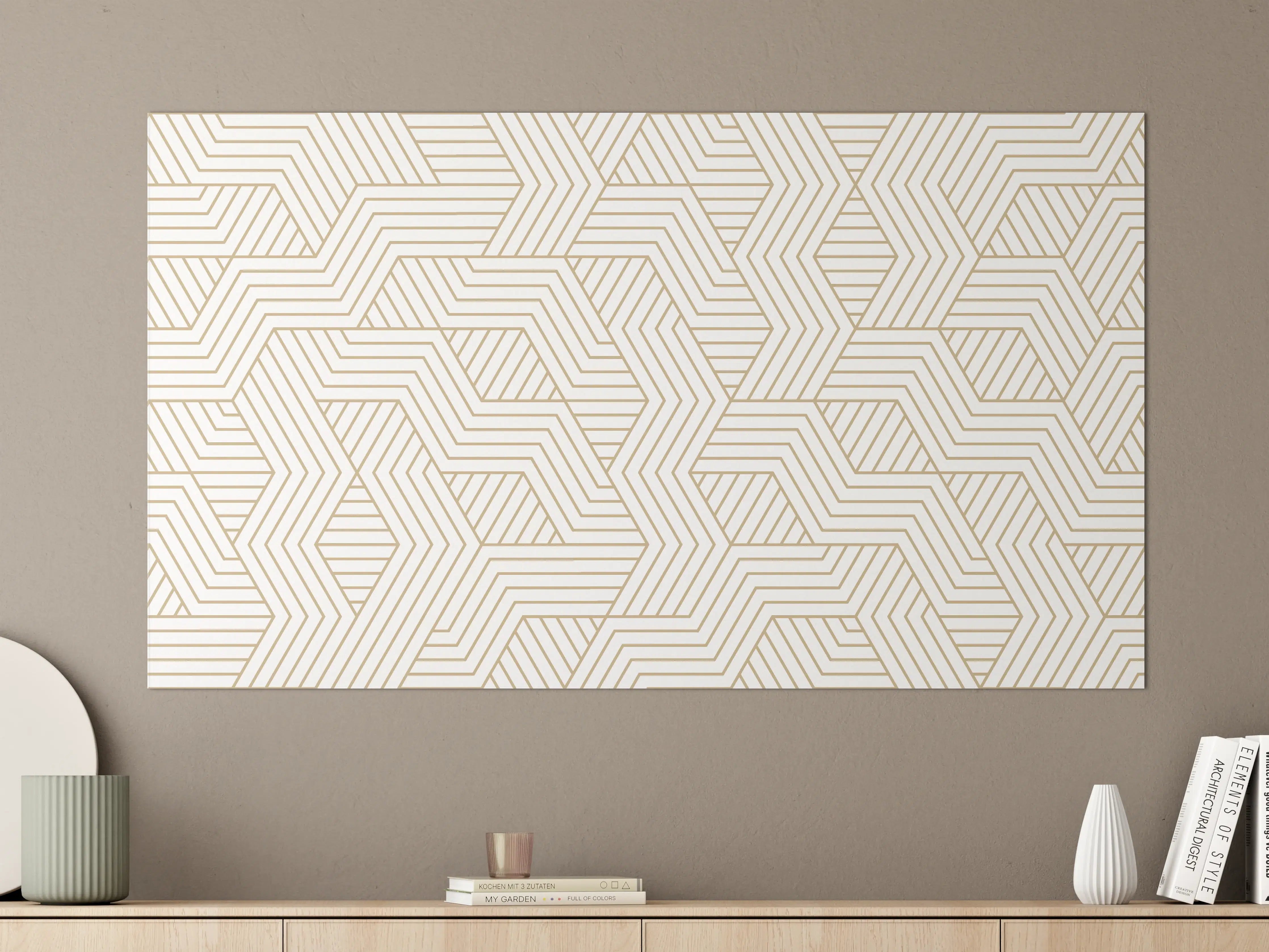 Große Wandbilder - Geometrisches Gold-Weiß Muster