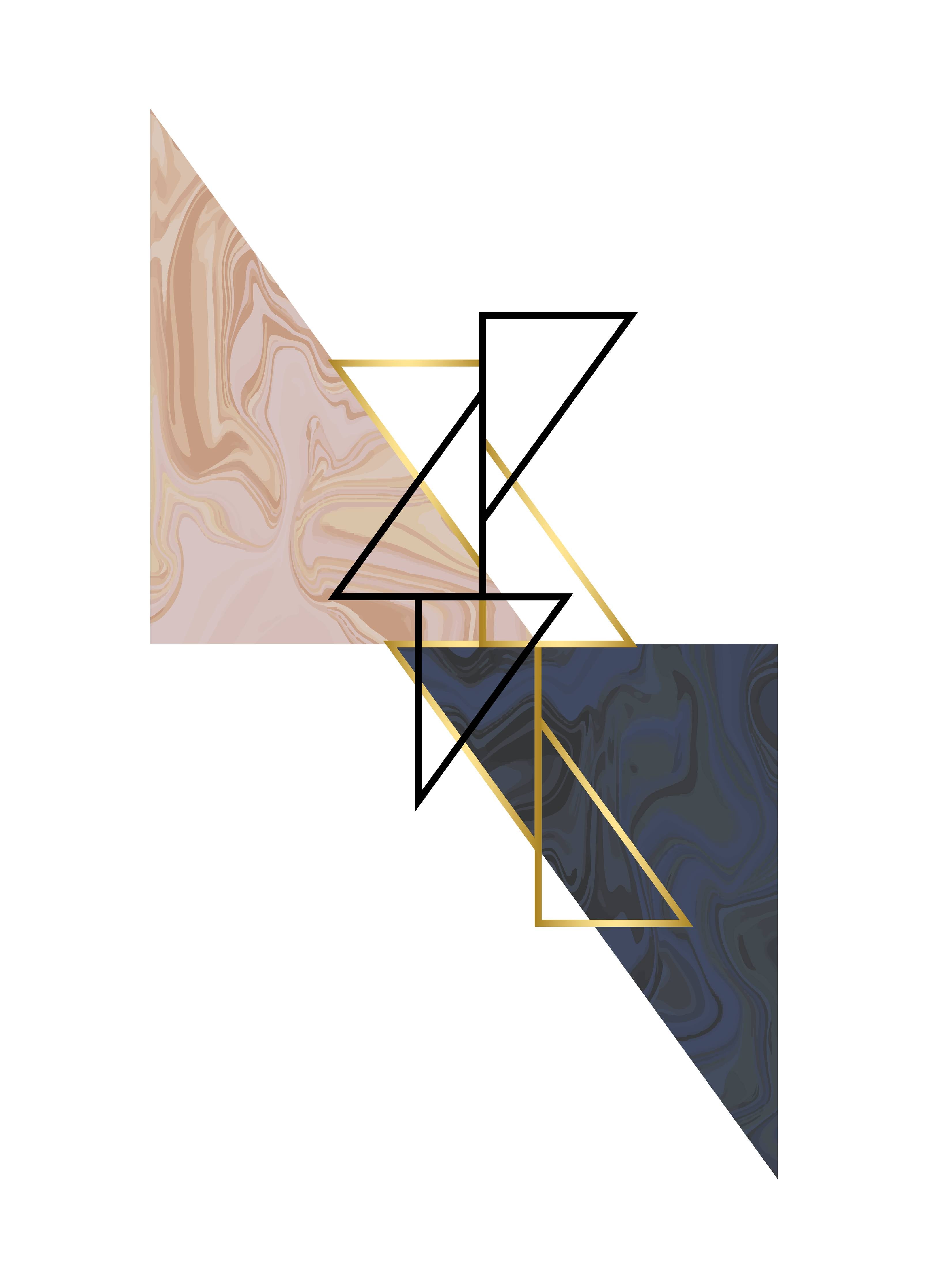 Große Wandbilder-Geometrisches Kunstwerk in Zarten Beige- und Dunkelblau-Tönen