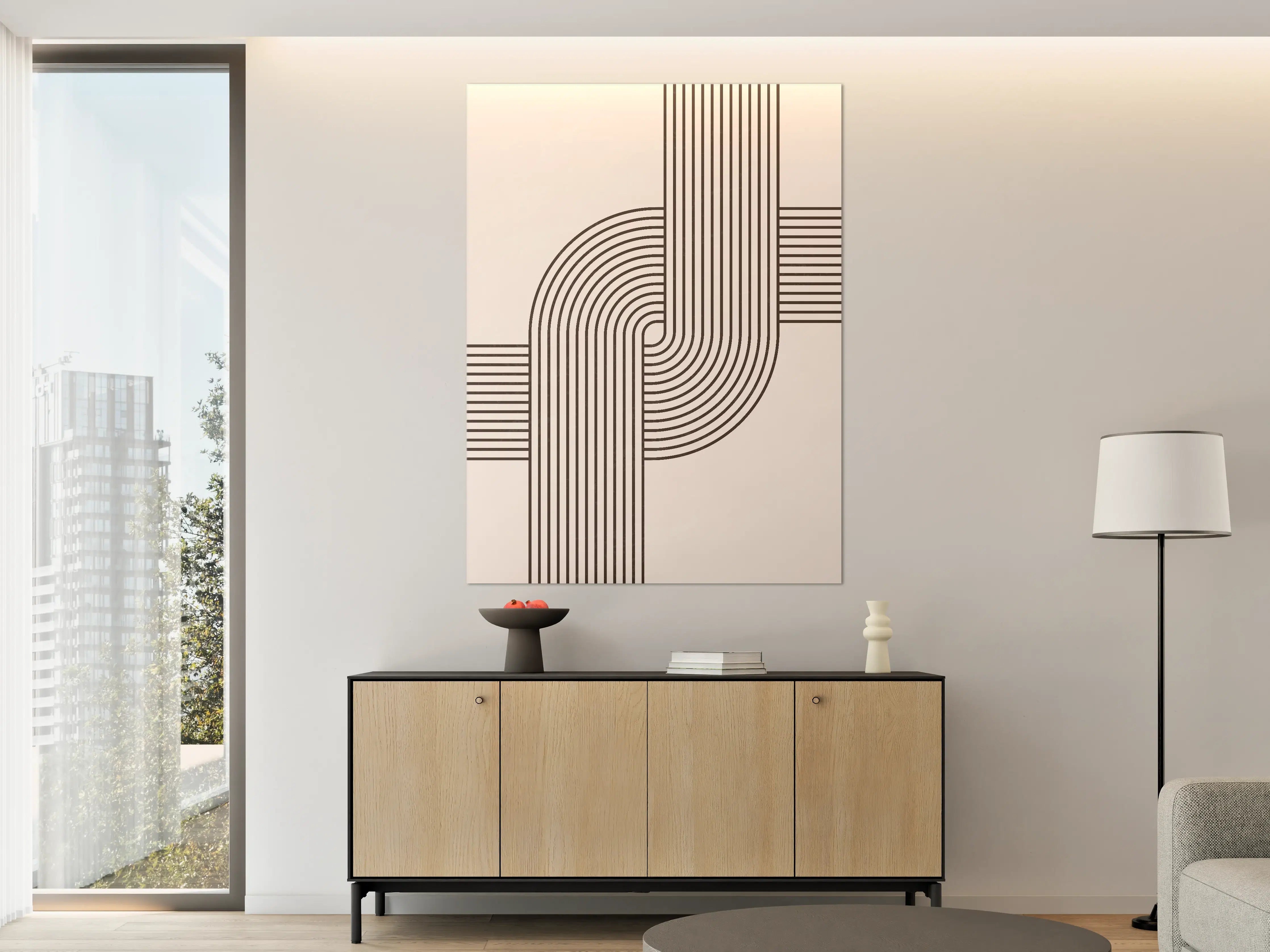 Große Wandbilder - Geometrisches Linienmuster in Schwarz-Weiß