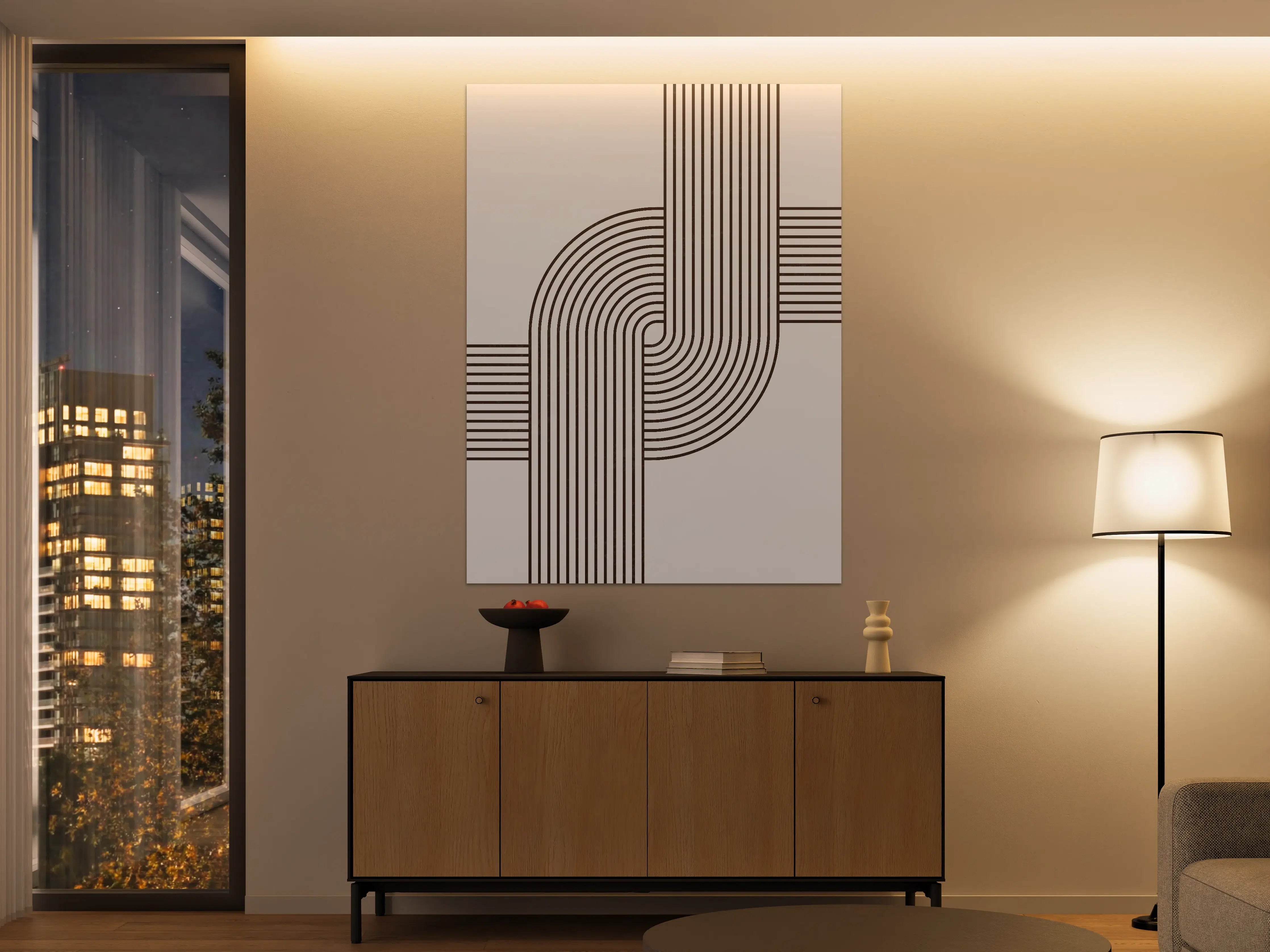 Große Wandbilder - Geometrisches Linienmuster in Schwarz-Weiß