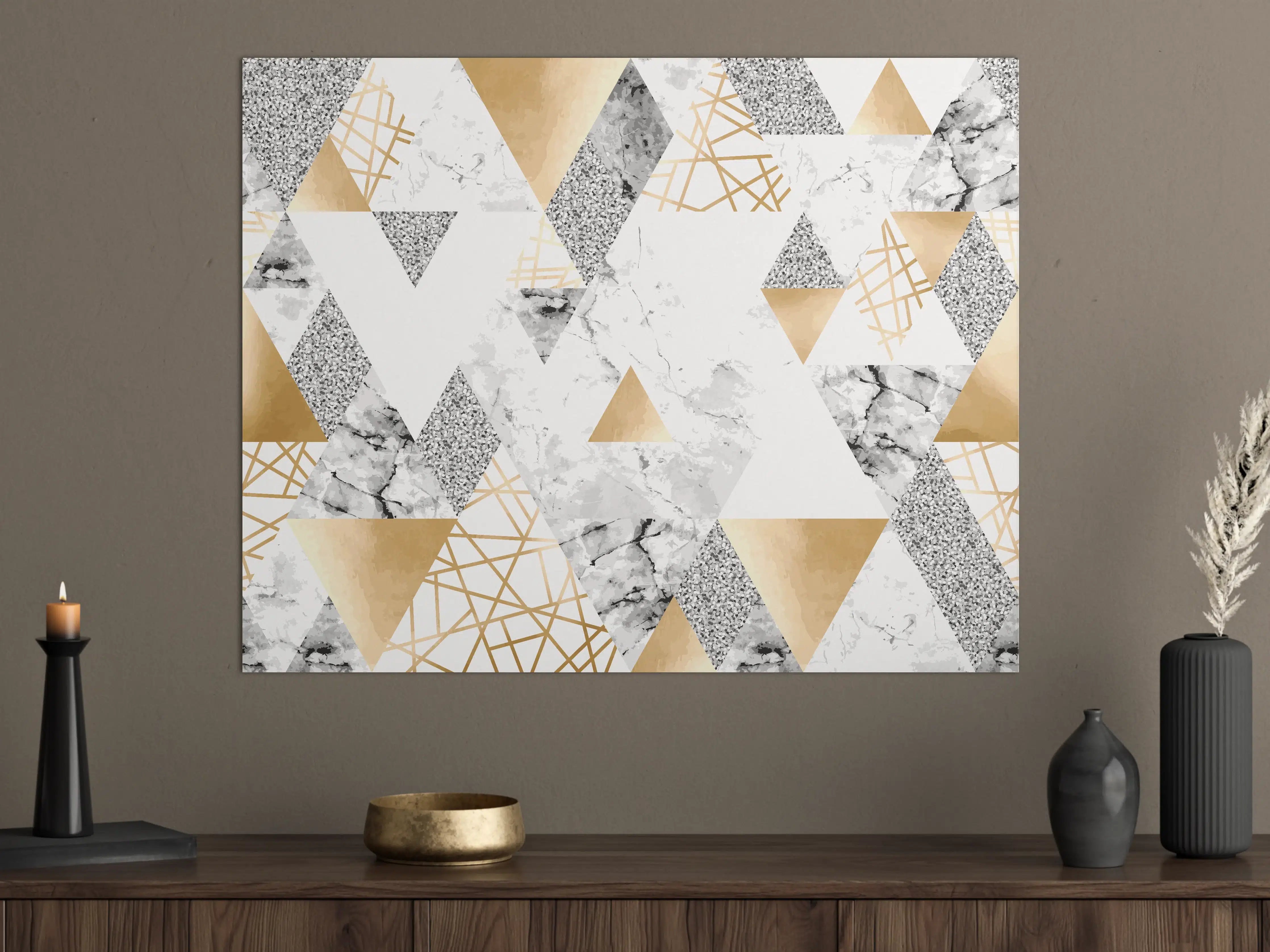 Große Wandbilder - Geometrisches Muster Gold Weiß Grau