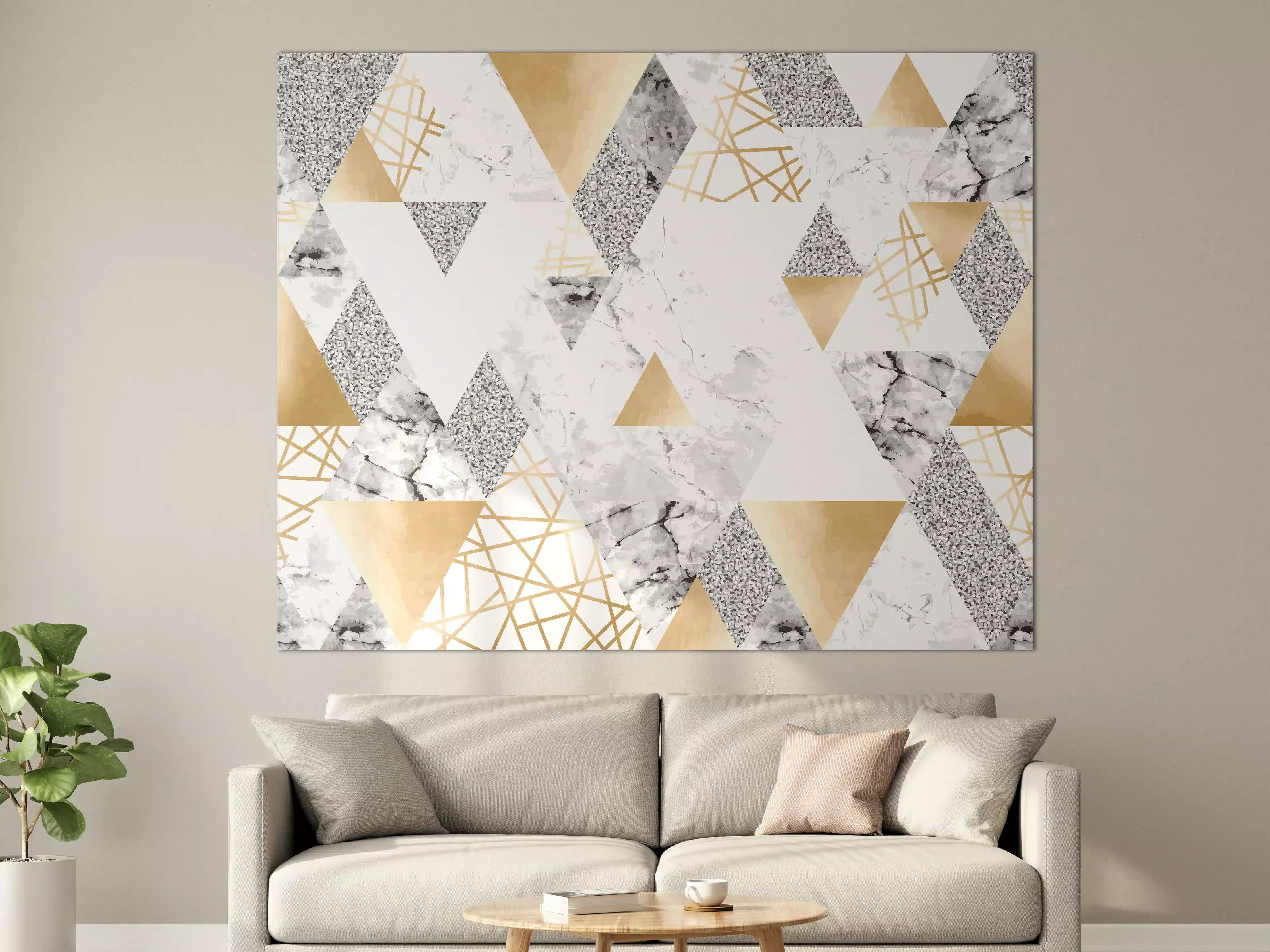 Große Wandbilder - Geometrisches Muster Gold Weiß Grau