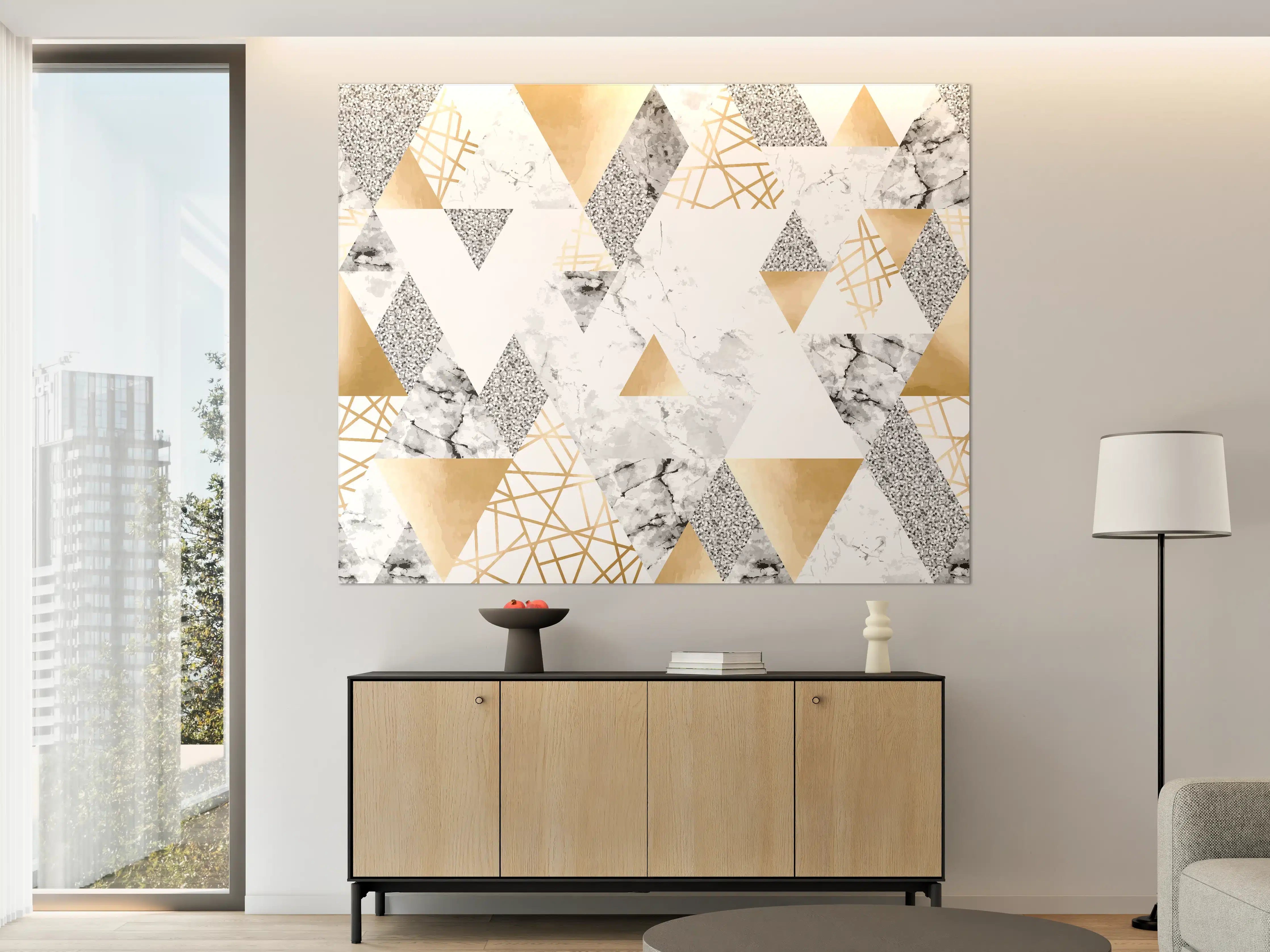 Große Wandbilder - Geometrisches Muster Gold Weiß Grau
