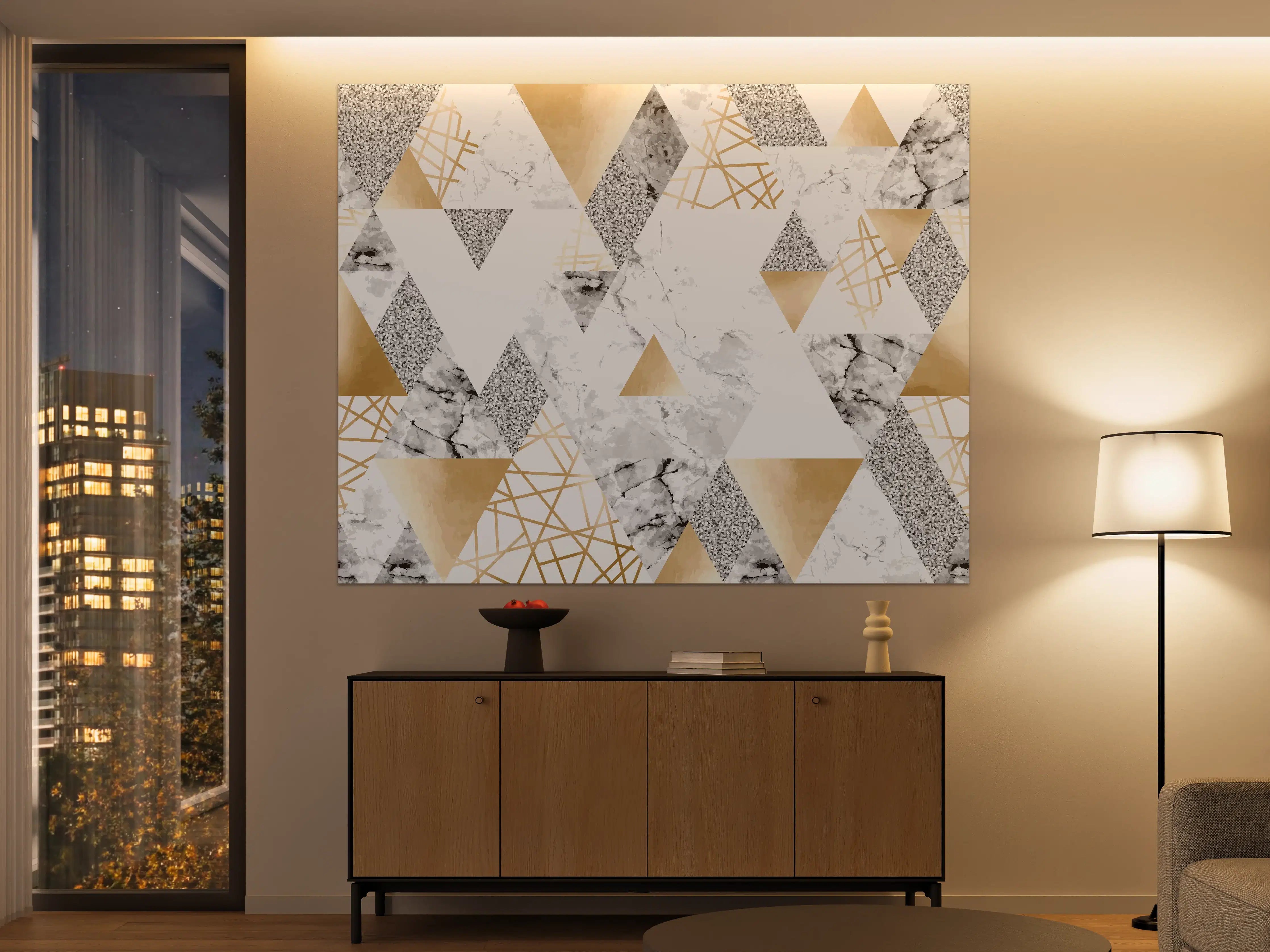 Große Wandbilder - Geometrisches Muster Gold Weiß Grau