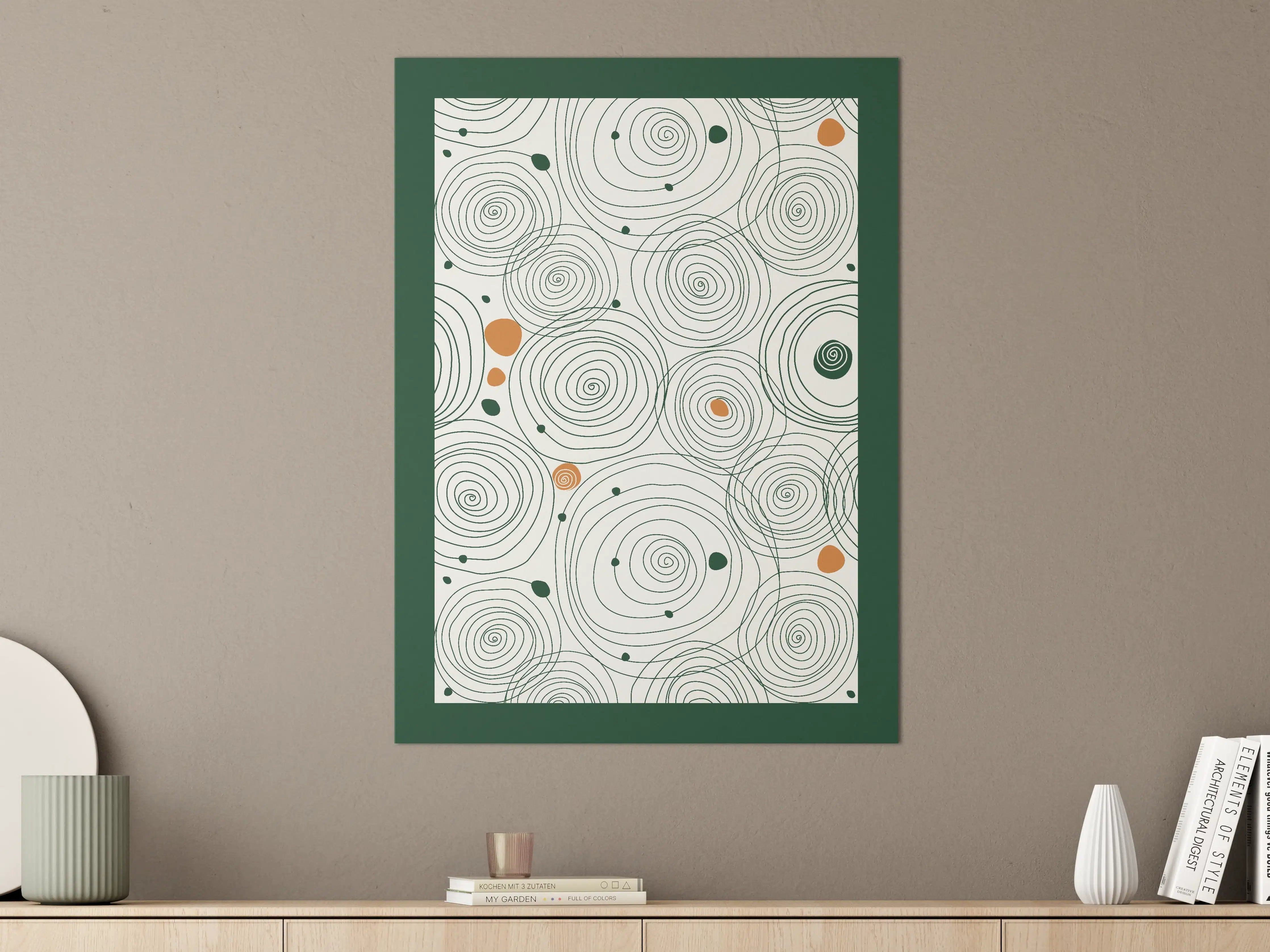 Große Wandbilder - Geometrisches Spiralmuster in Grün und Braun