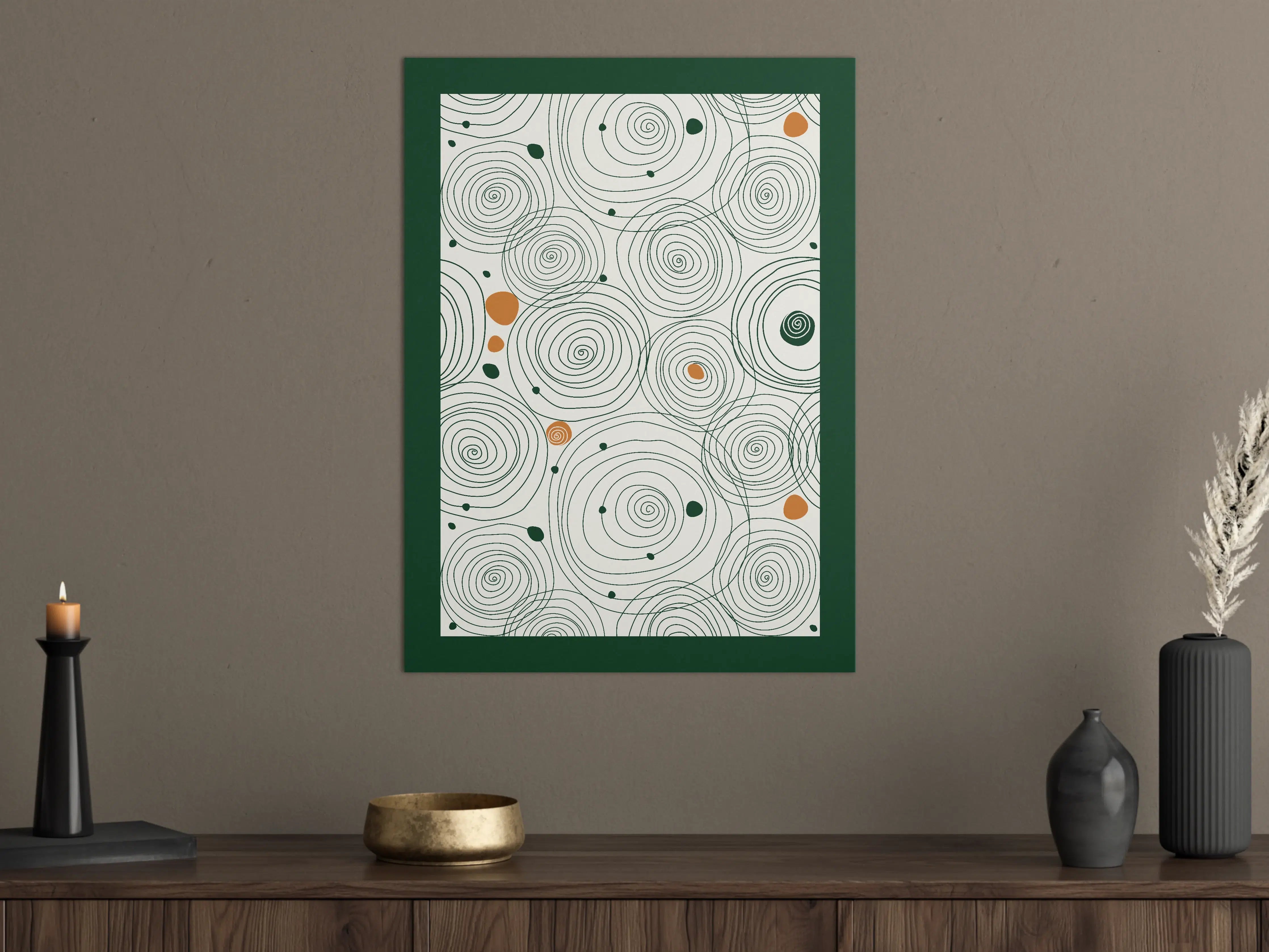 Große Wandbilder - Geometrisches Spiralmuster in Grün und Braun