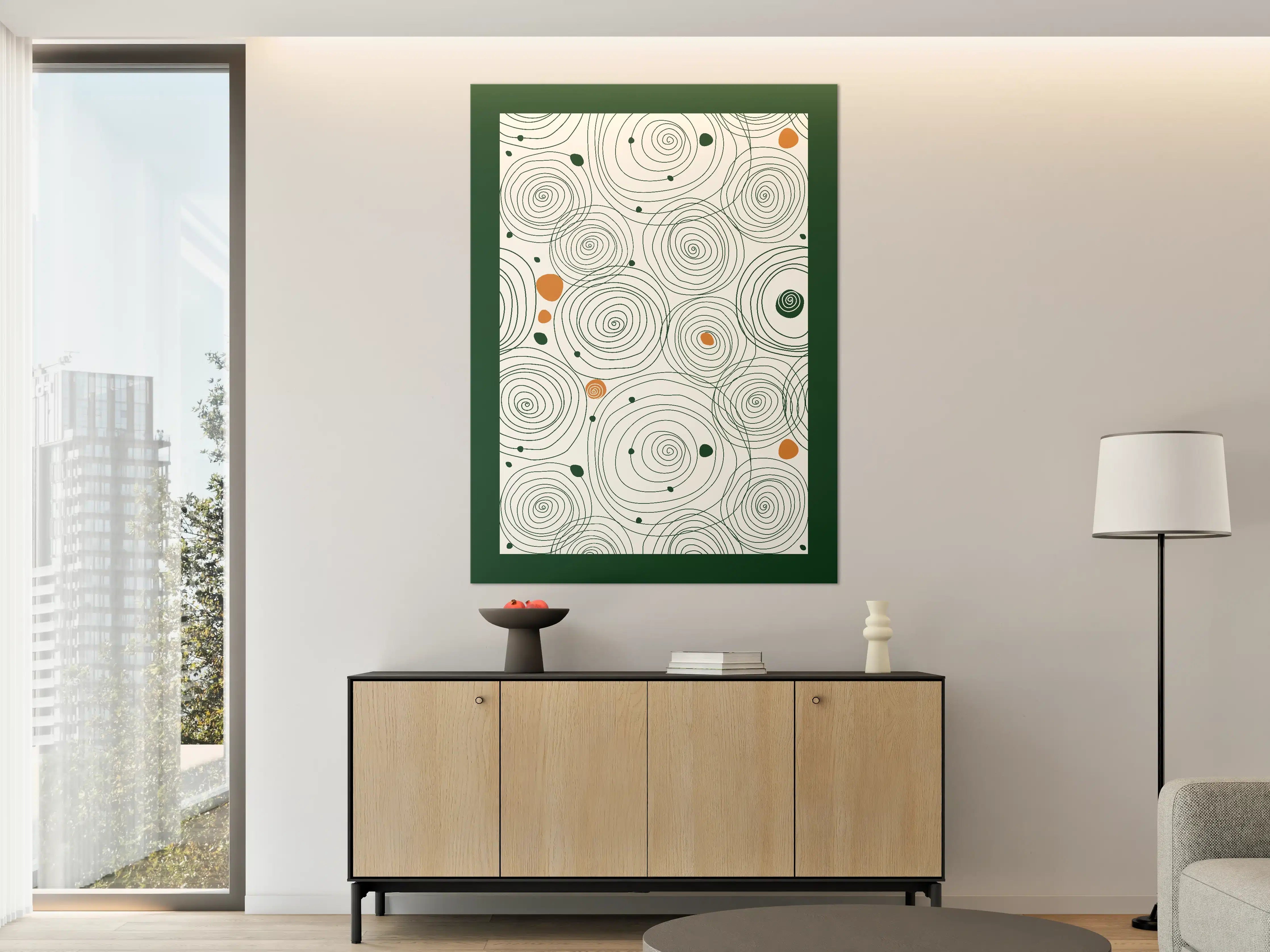 Große Wandbilder - Geometrisches Spiralmuster in Grün und Braun