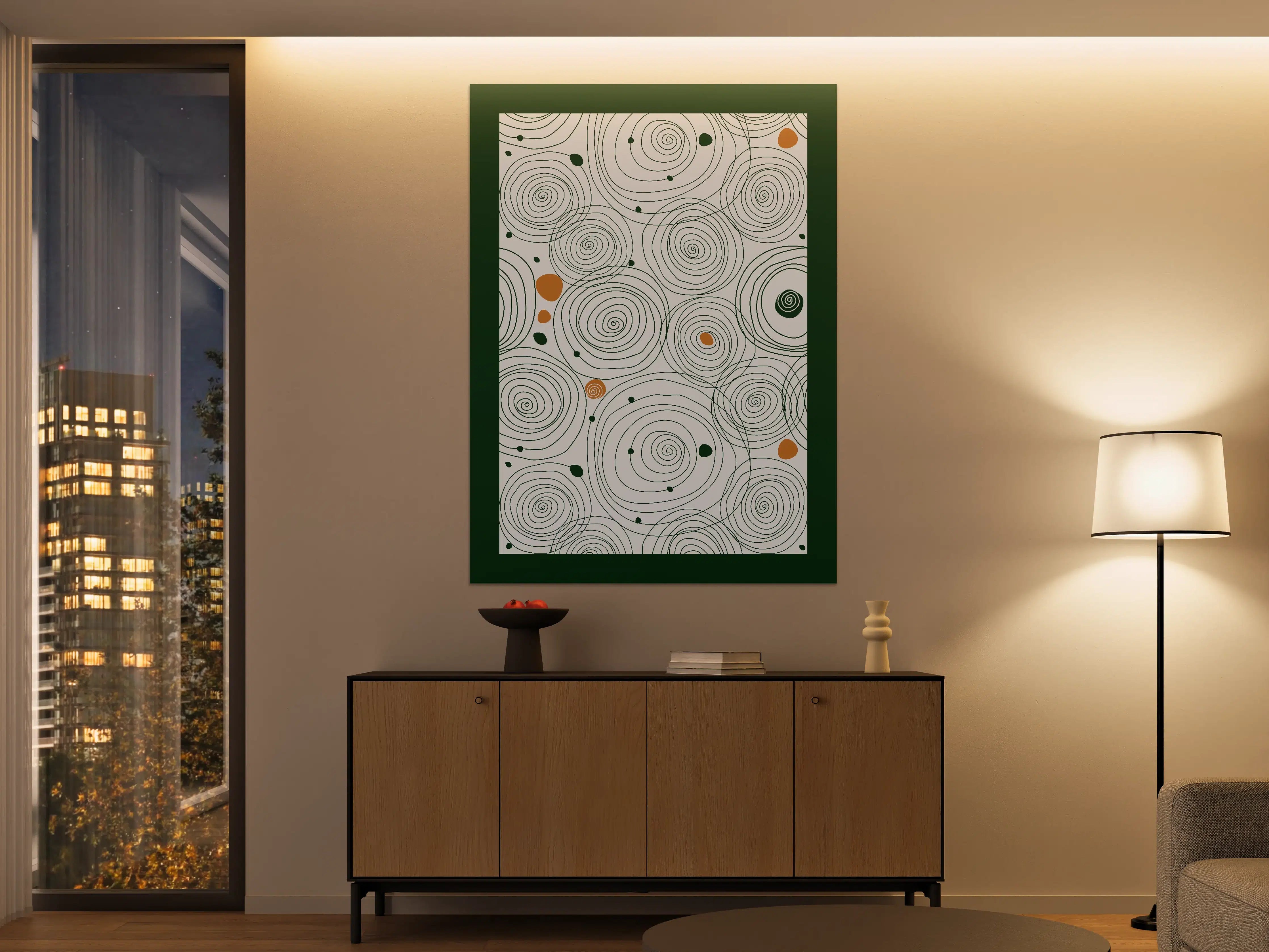 Große Wandbilder - Geometrisches Spiralmuster in Grün und Braun