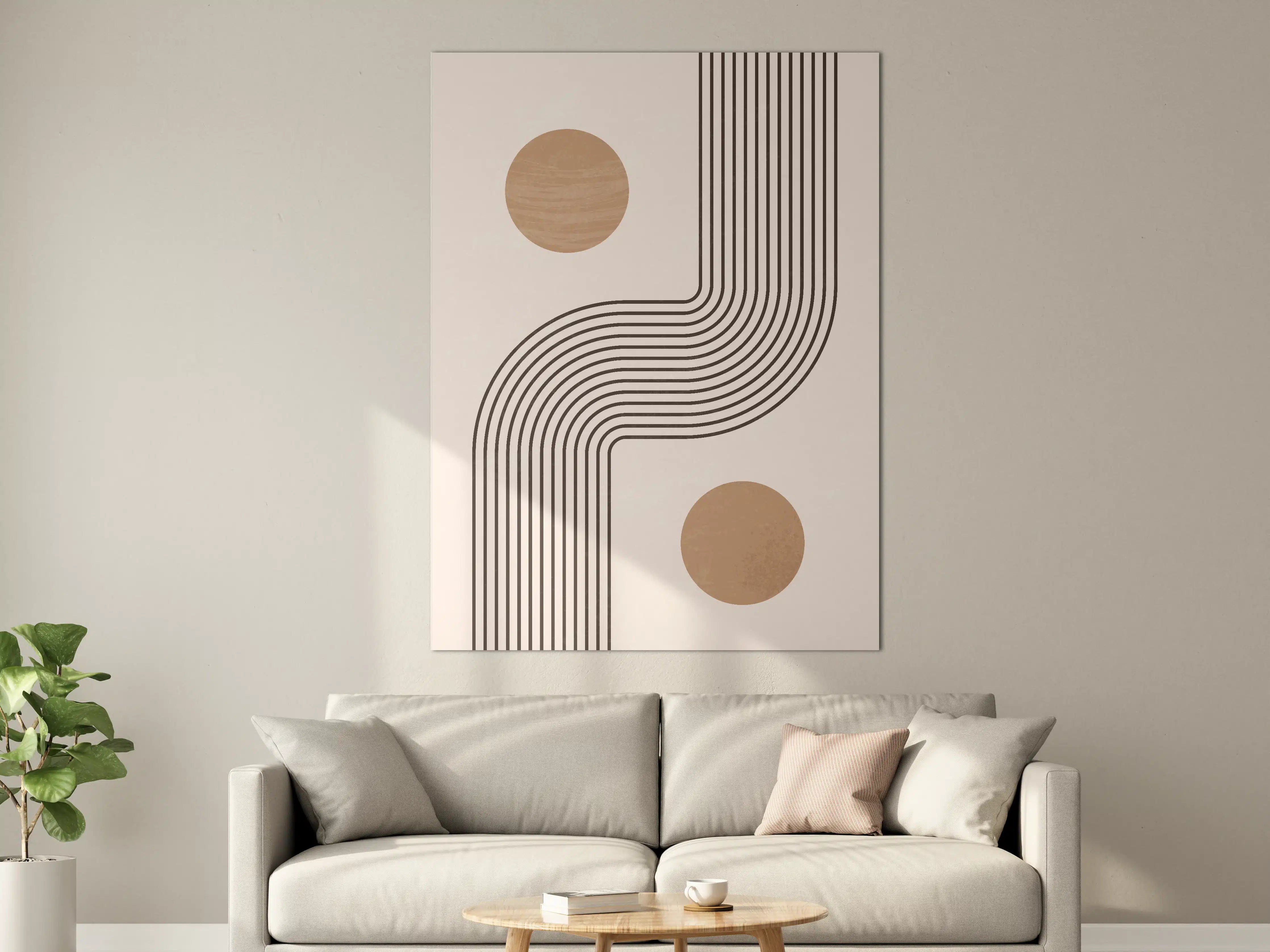 Große Wandbilder - Geometrisches Wandbild mit Linien und Kreisen in Beige und Braun