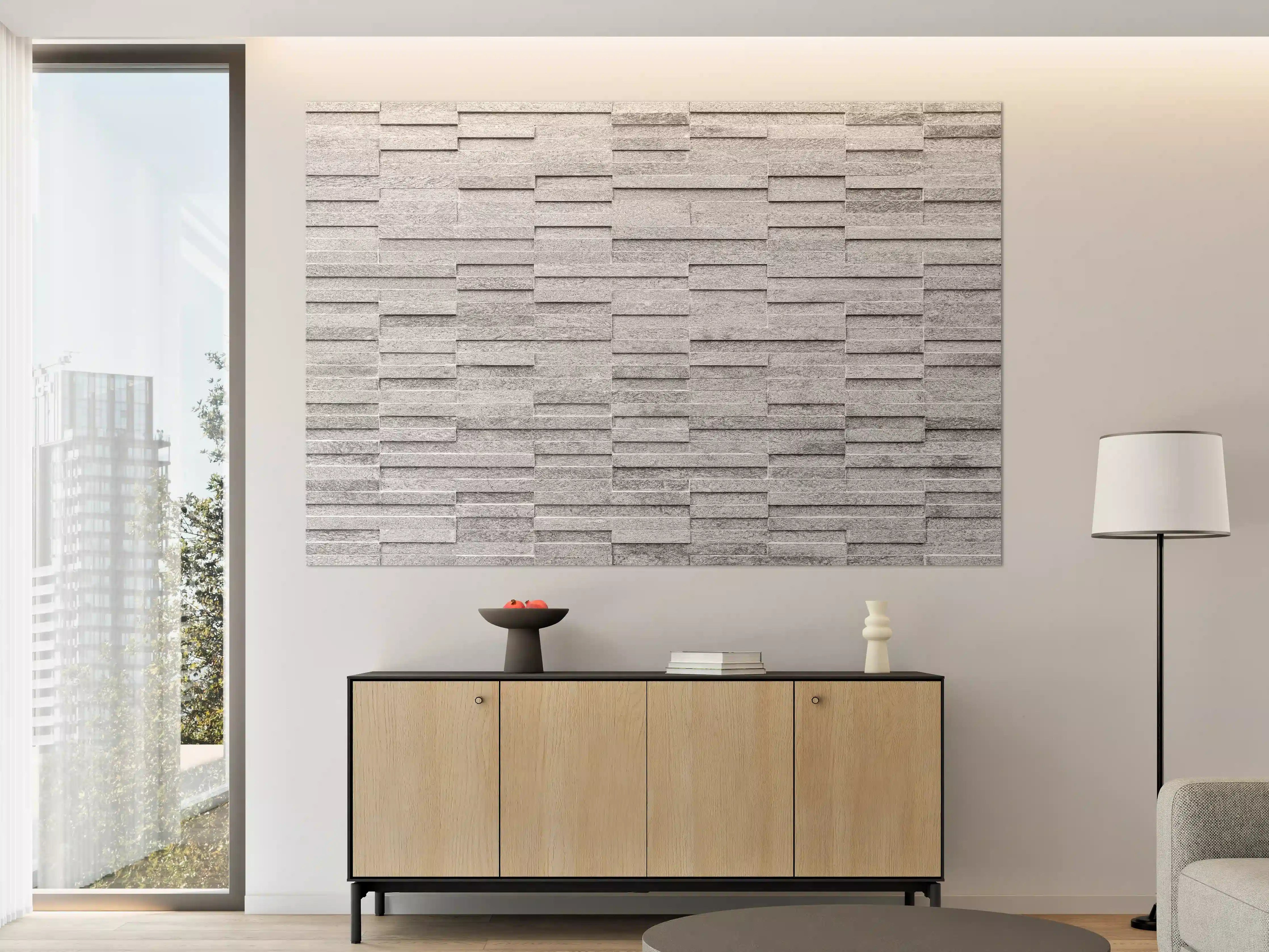 Große Wandbilder - Geriffelte gräuliche Backsteinmauer