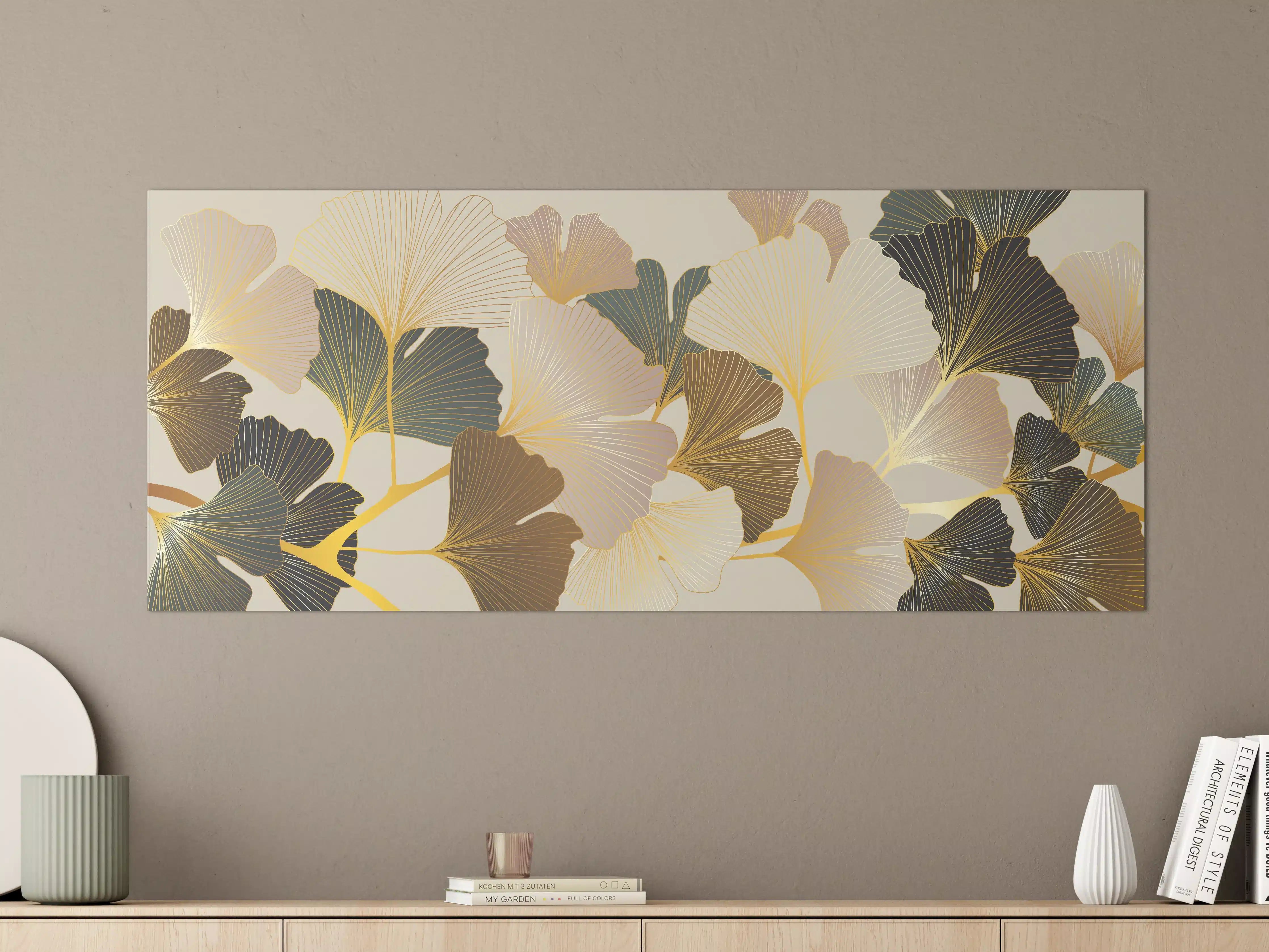 Große Wandbilder - Ginkgo Blätter Design Beige