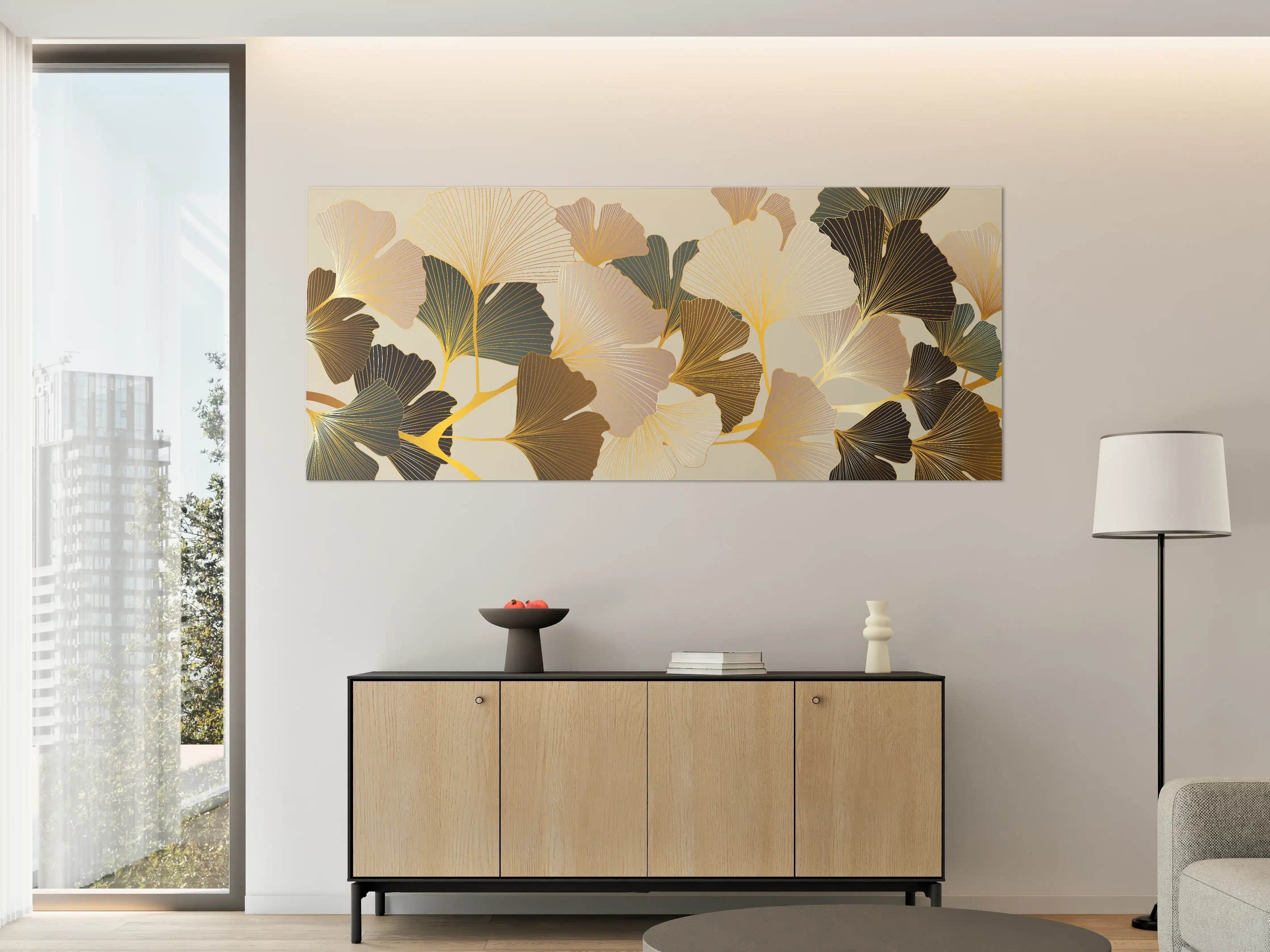 Große Wandbilder - Ginkgo Blätter Design Beige