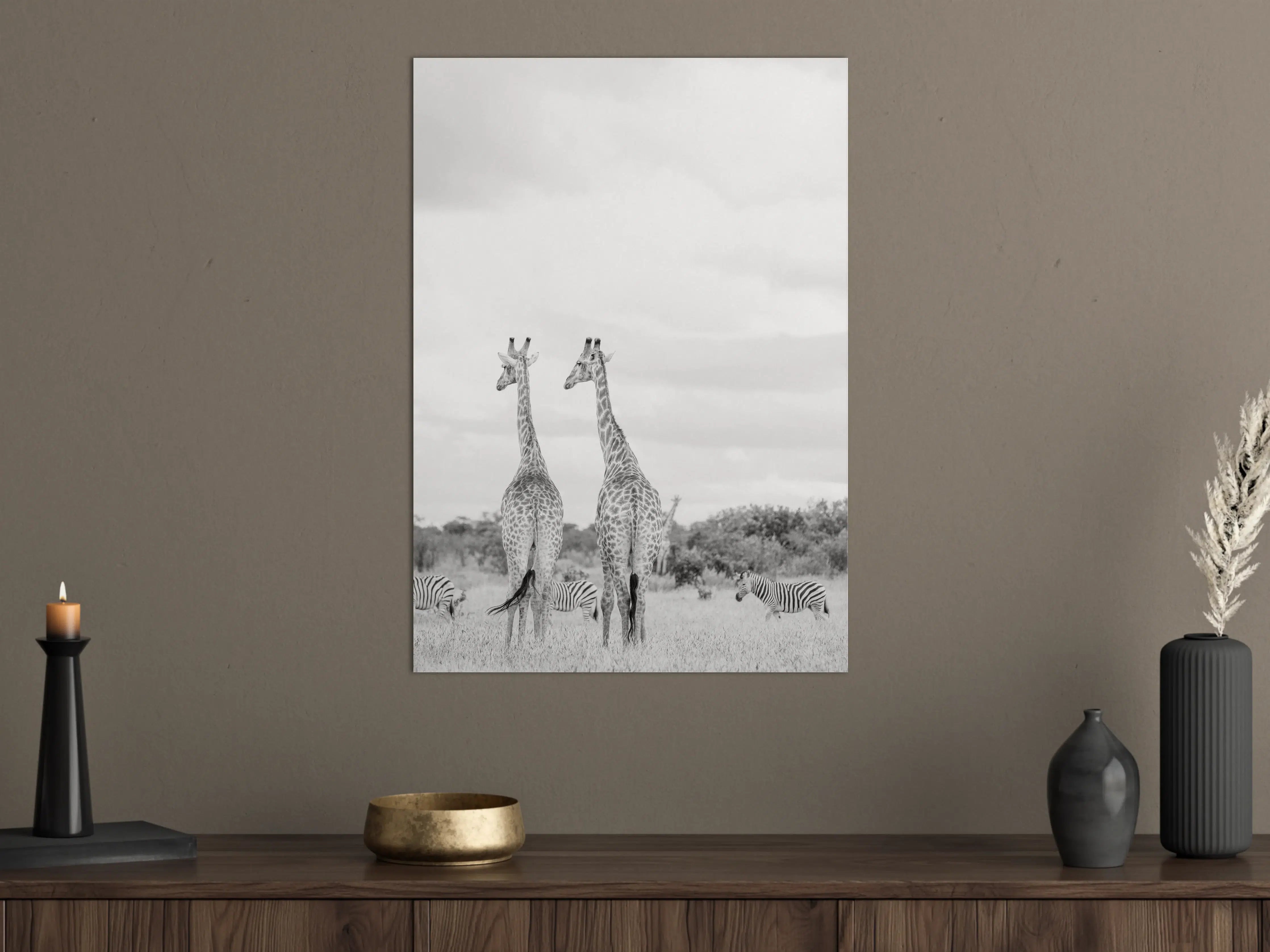 Große Wandbilder - Giraffen und Zebras - schwarz-weiß