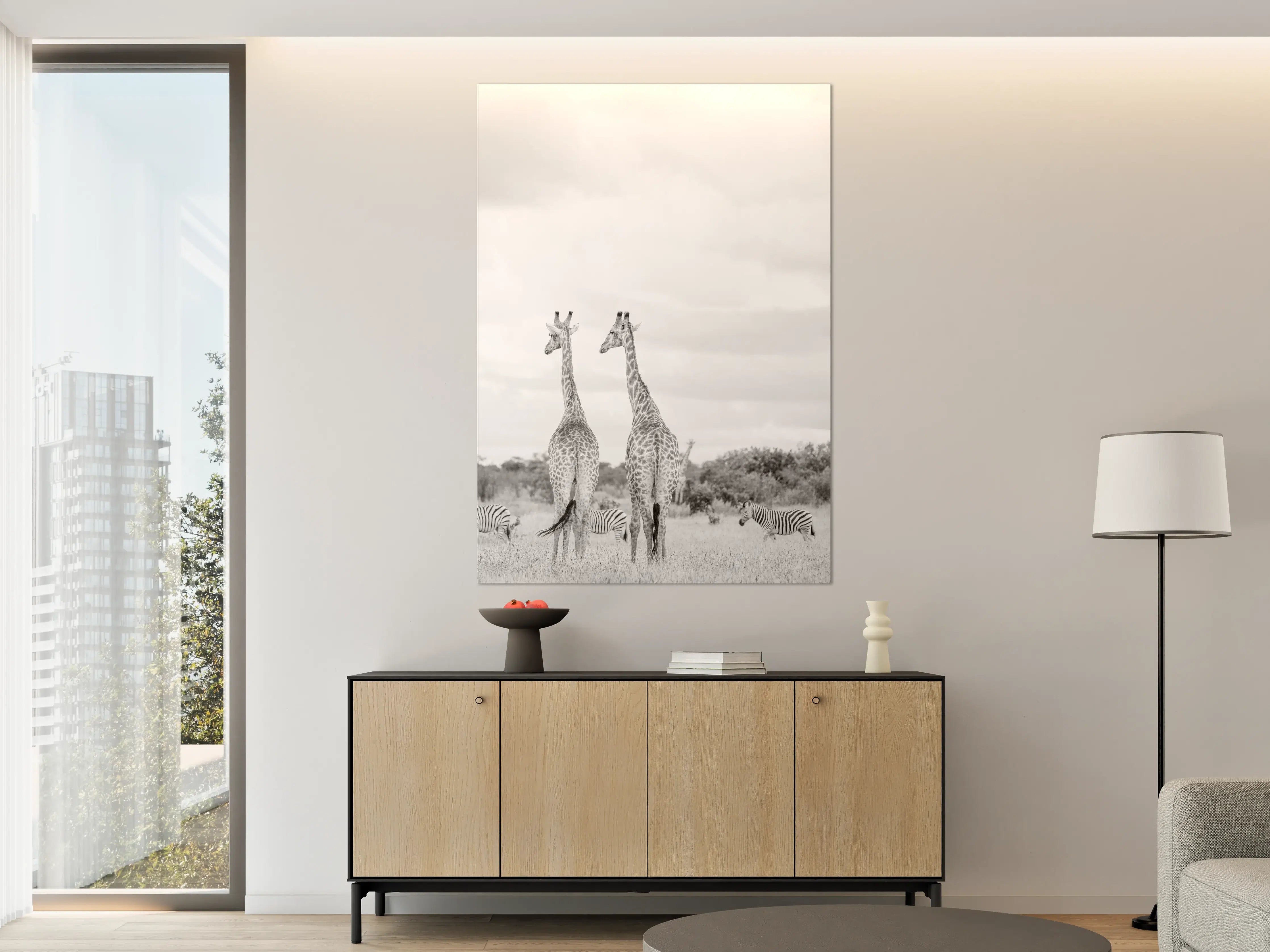Große Wandbilder - Giraffen und Zebras - schwarz-weiß