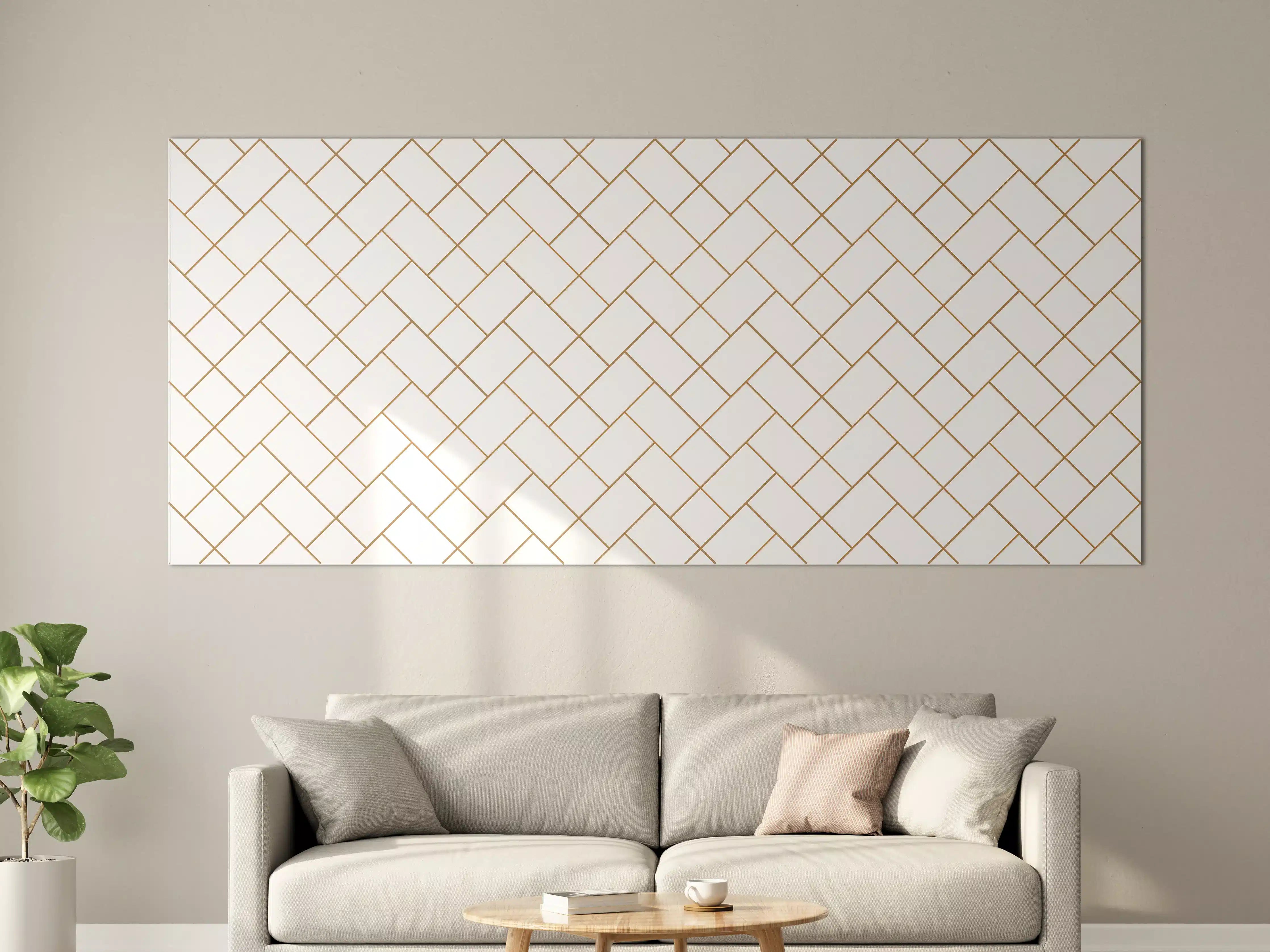 Große Wandbilder - Gittermuster in Gold auf Weiß
