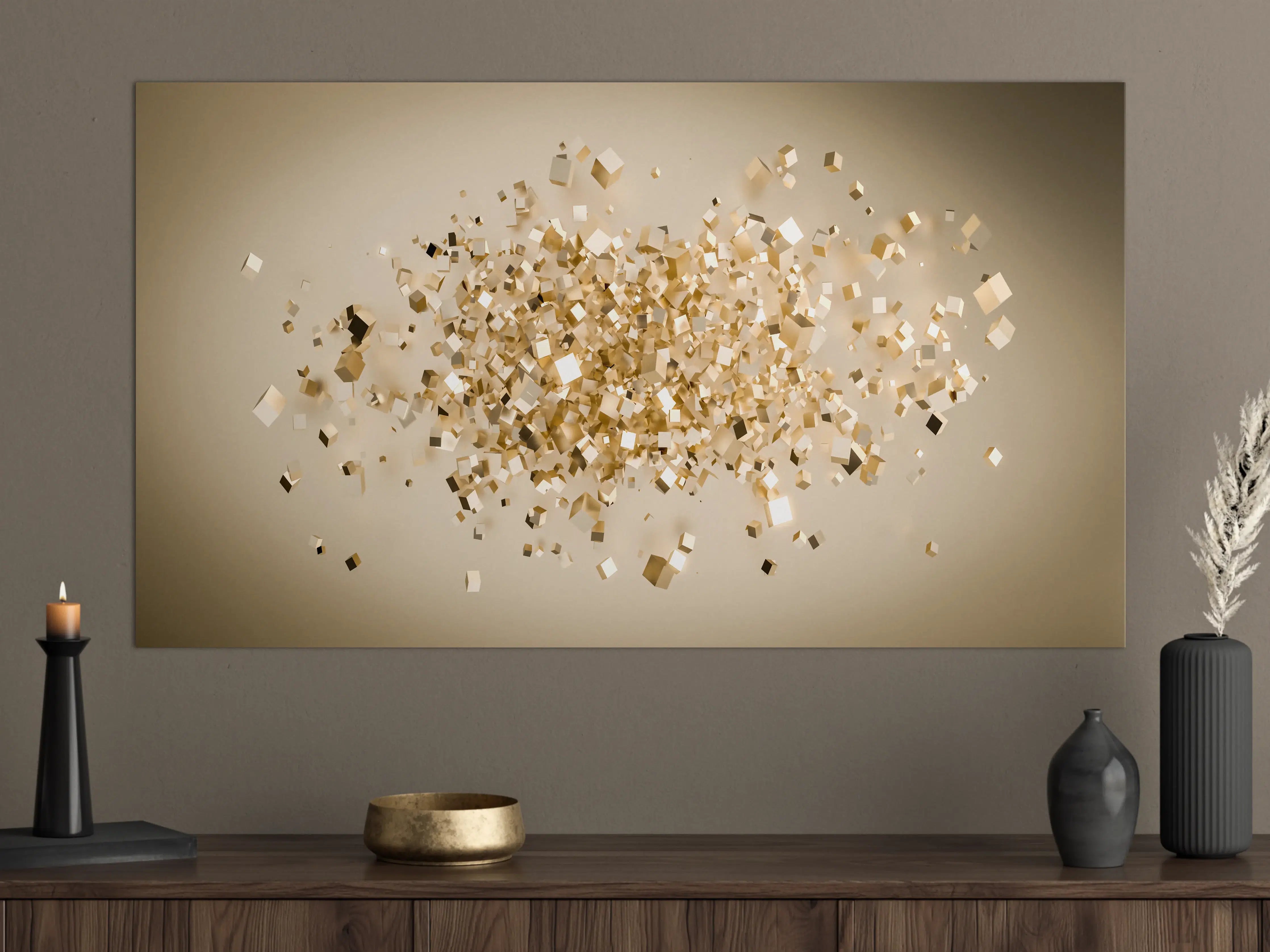 Große Wandbilder - Glänzende Goldwürfel 3D