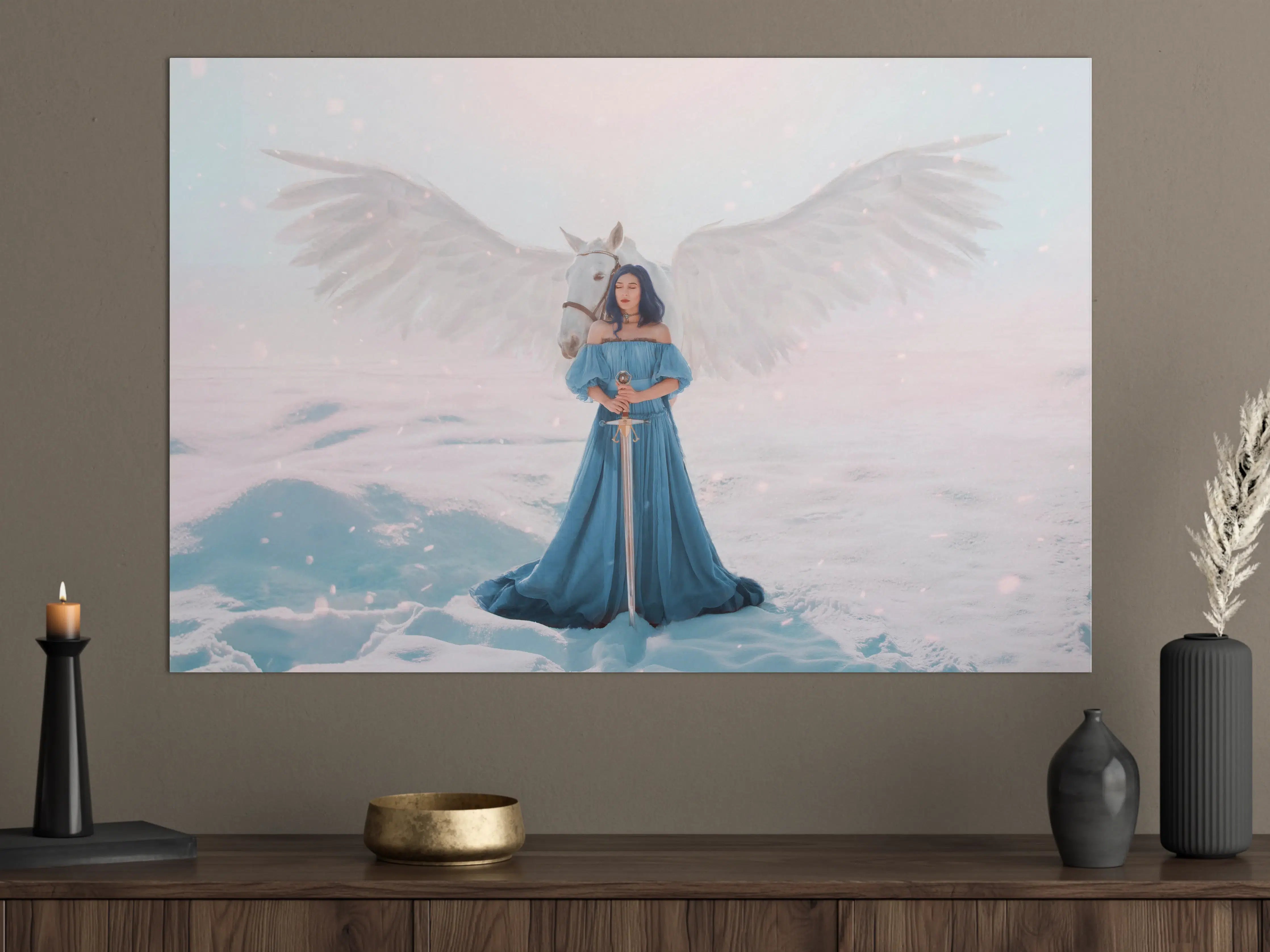 Große Wandbilder - Göttin des Friedens & Gerechtigkeit mit weißem Pegasus