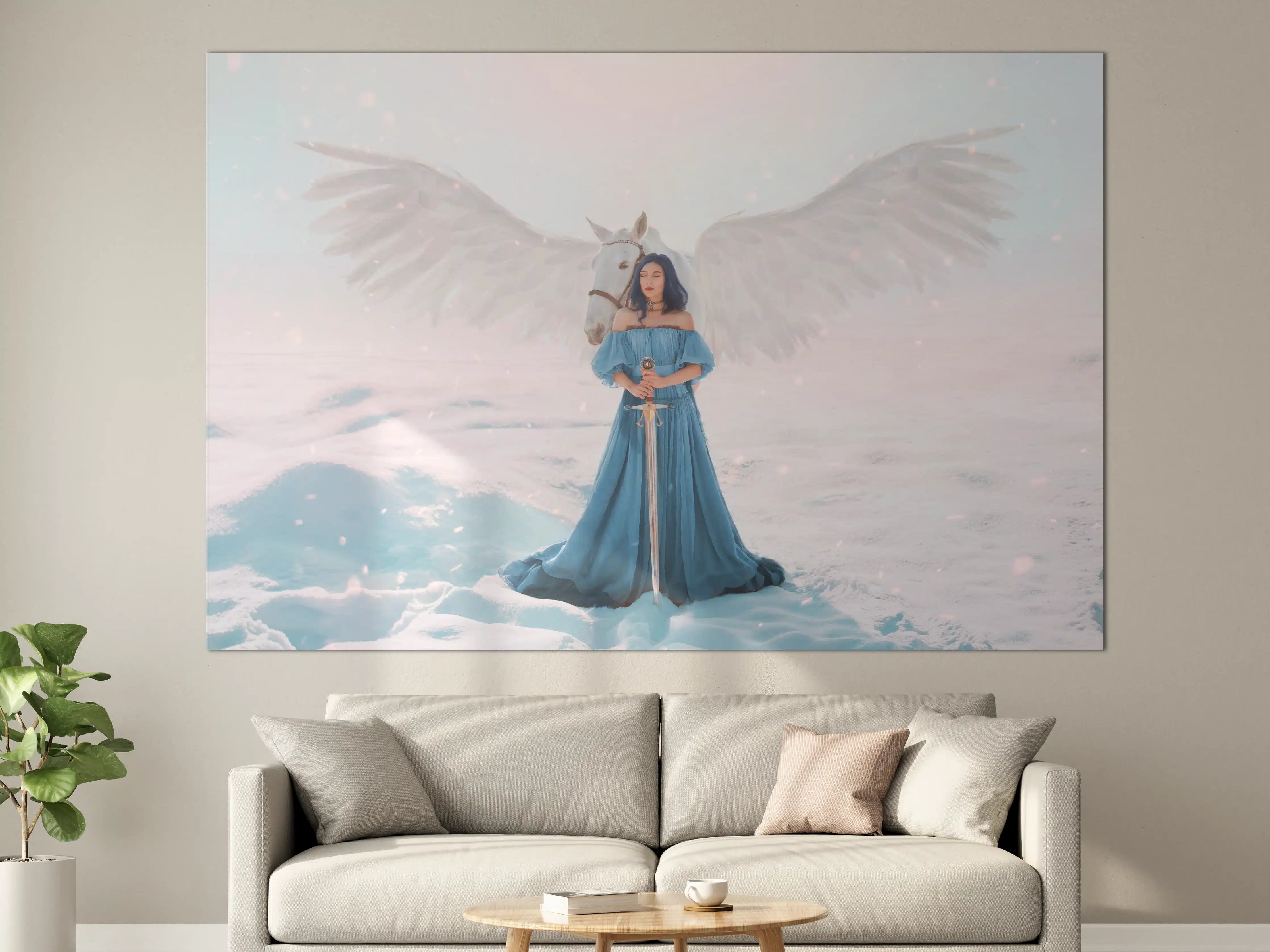 Große Wandbilder - Göttin des Friedens & Gerechtigkeit mit weißem Pegasus