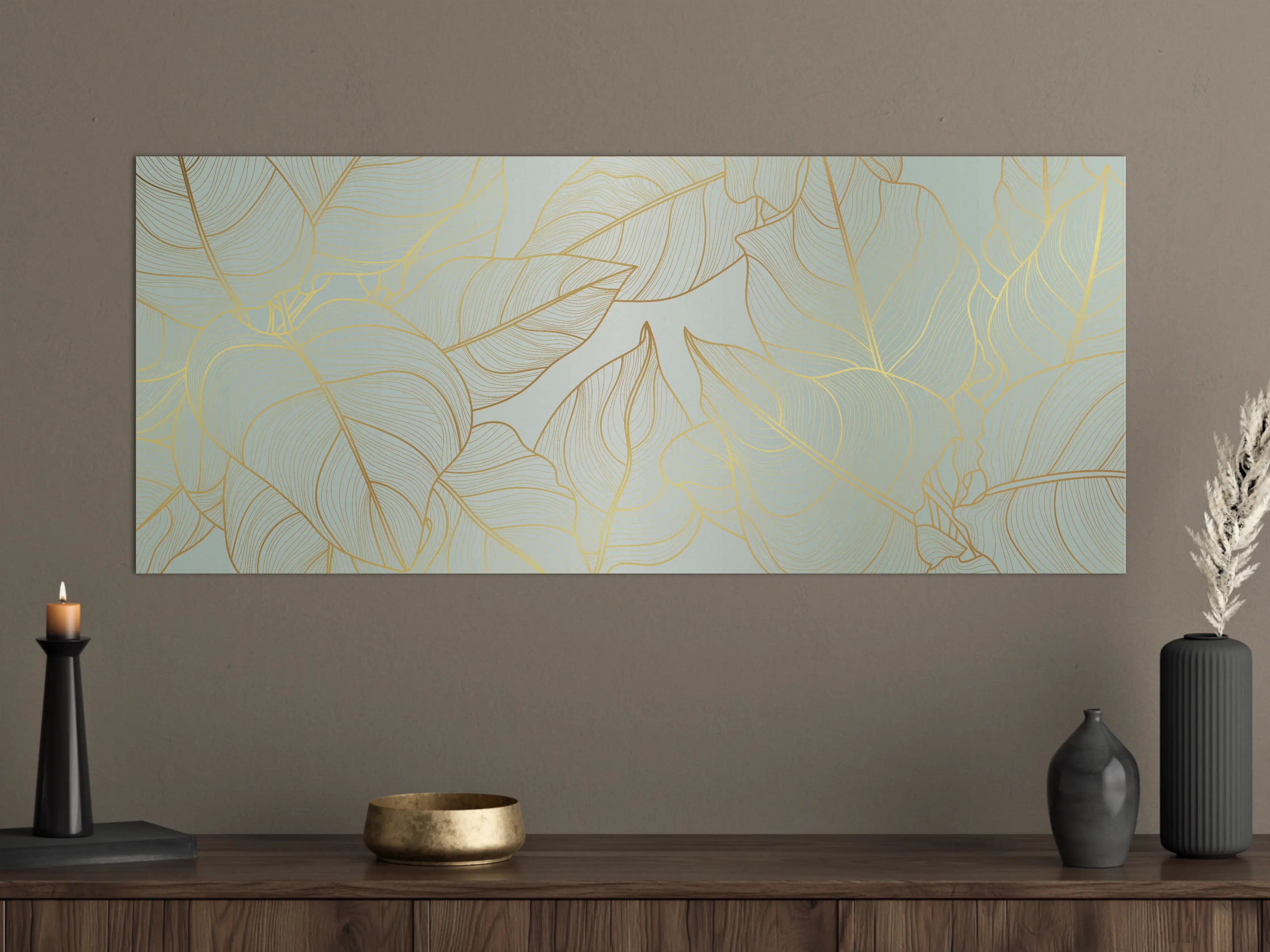 Große Wandbilder - Gold-Beige Laub Design