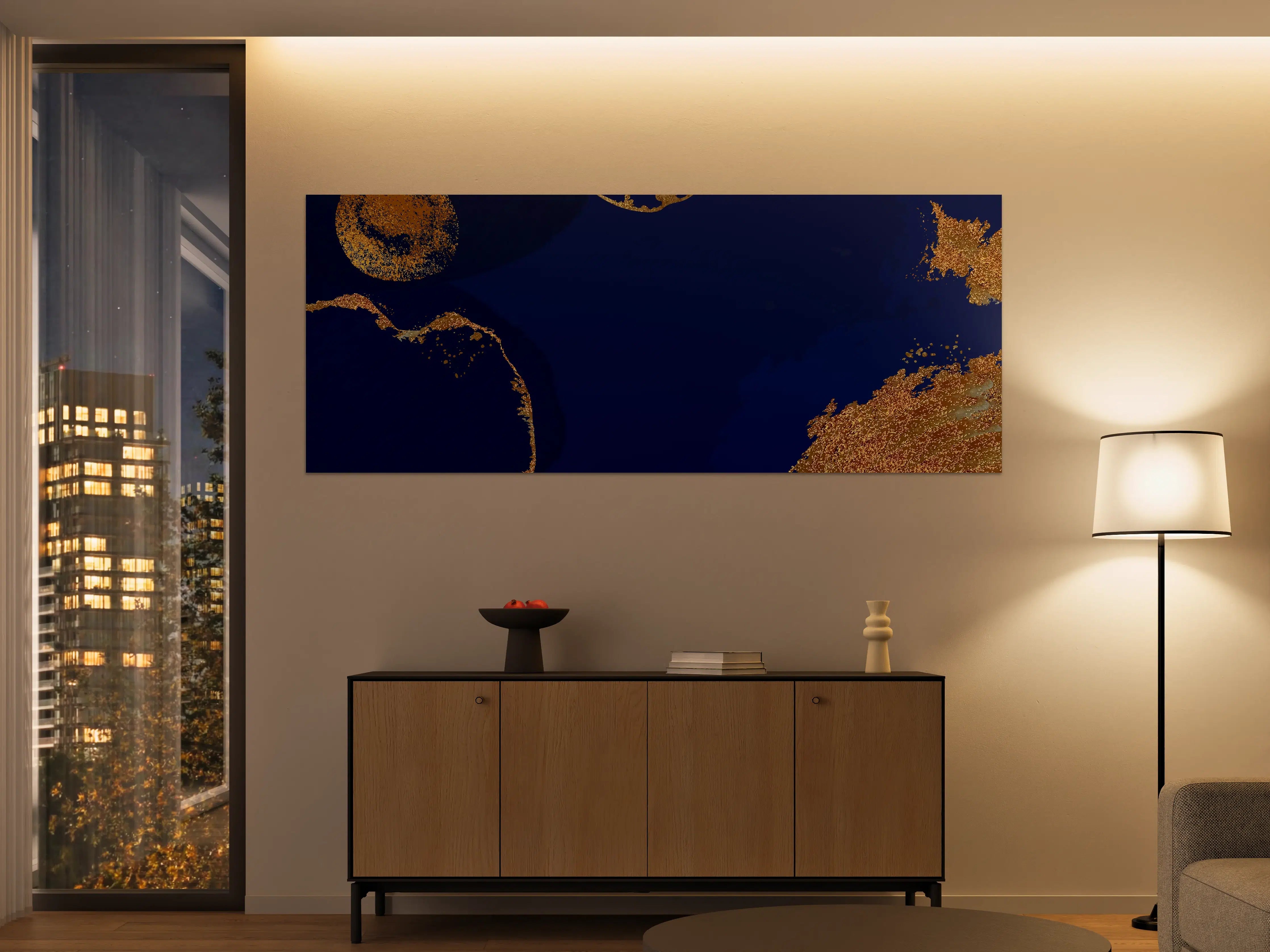 Große Wandbilder - Gold-Blauer Abstrakter Entwurf