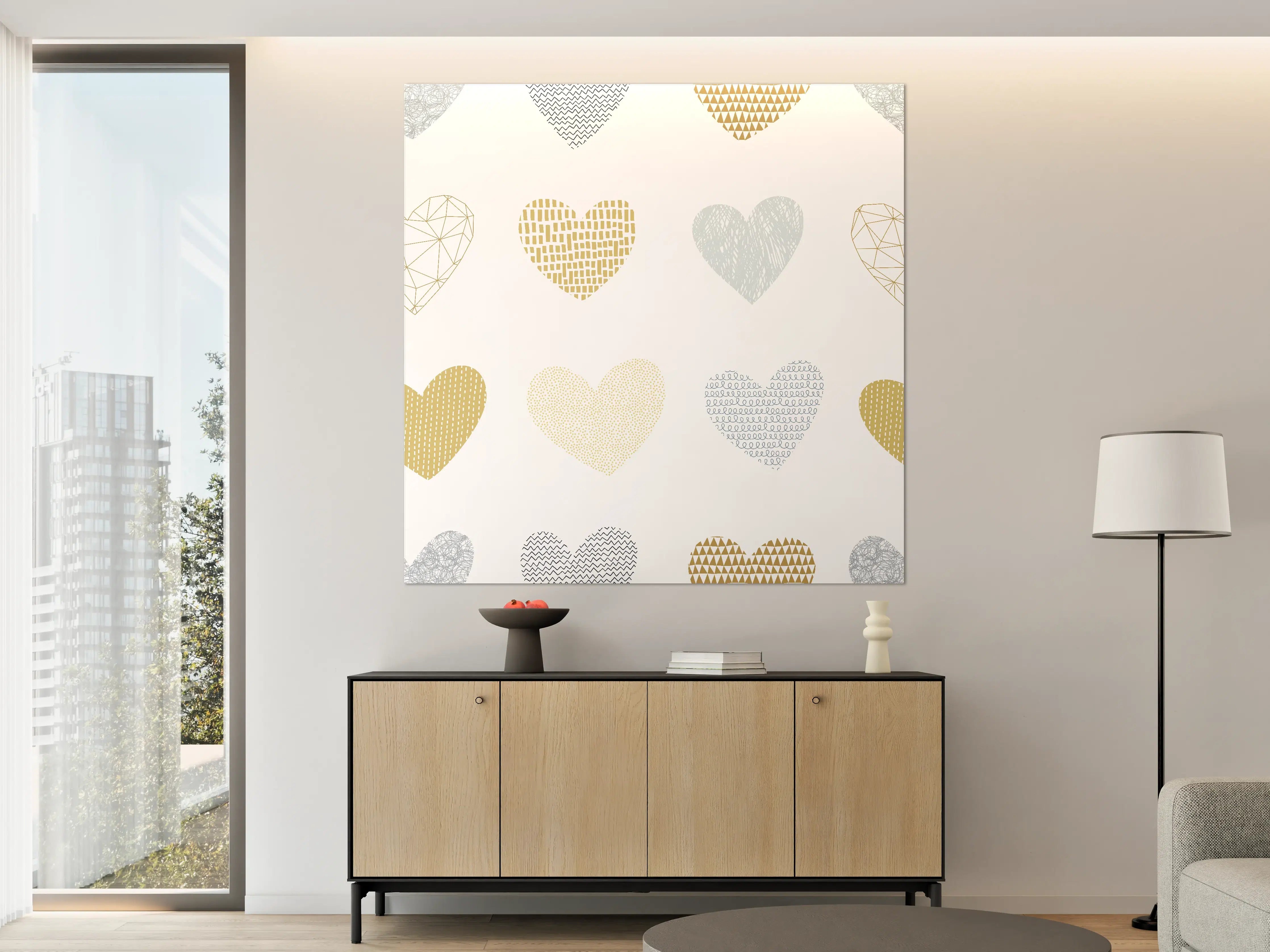 Große Wandbilder - Gold-Grau Herz-Muster Design
