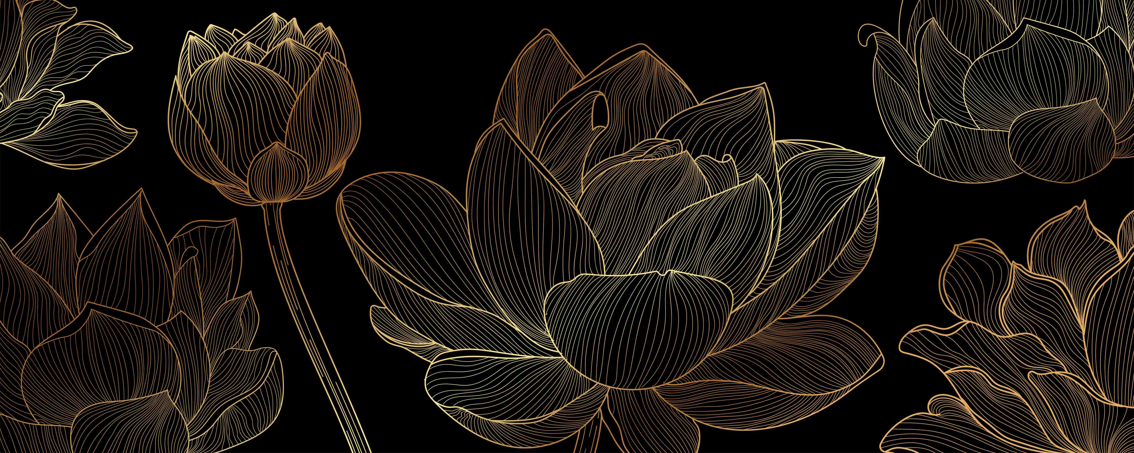 Große Wandbilder-Golden Floral Lineart
