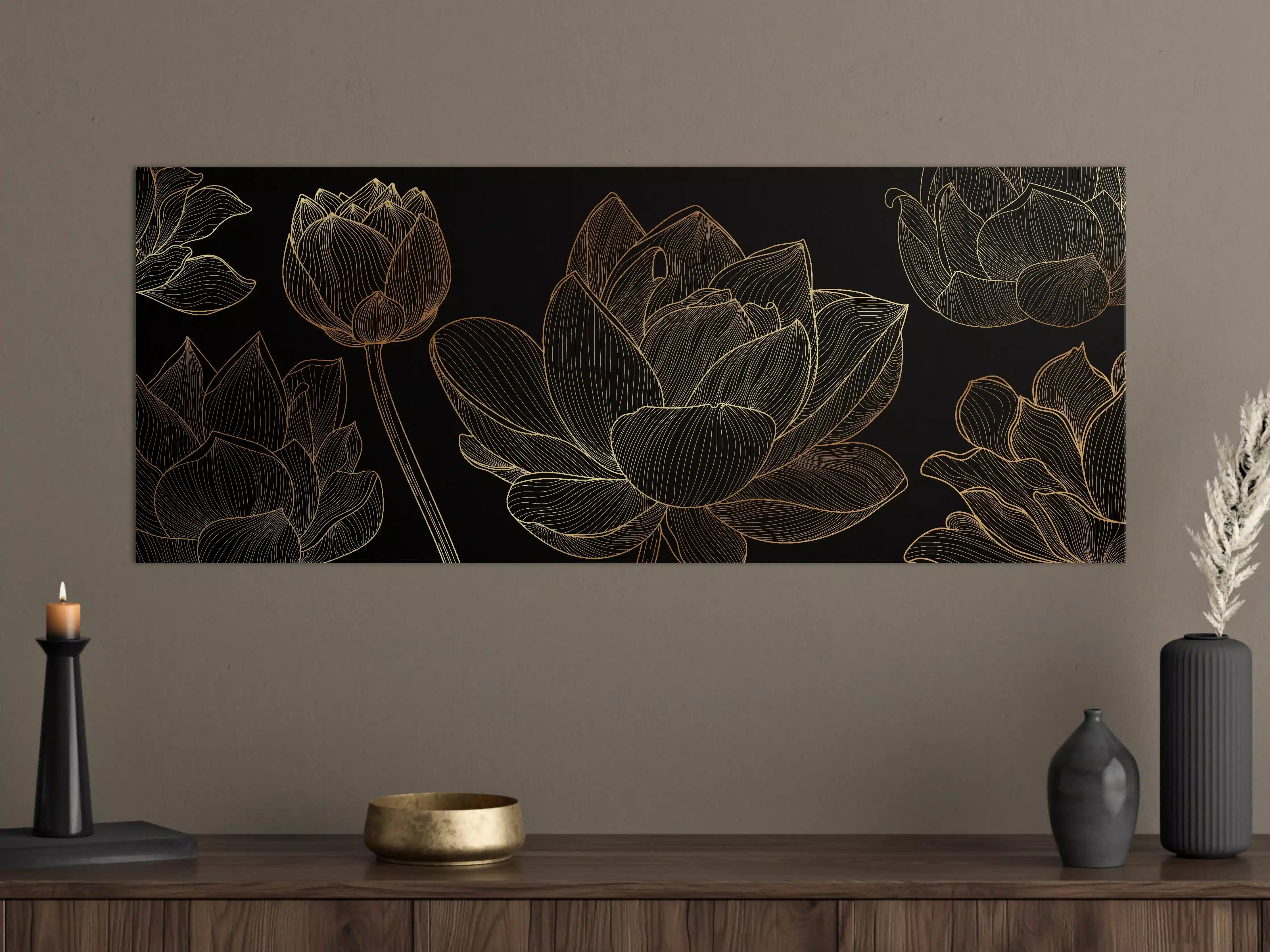 Große Wandbilder - Golden Floral Lineart