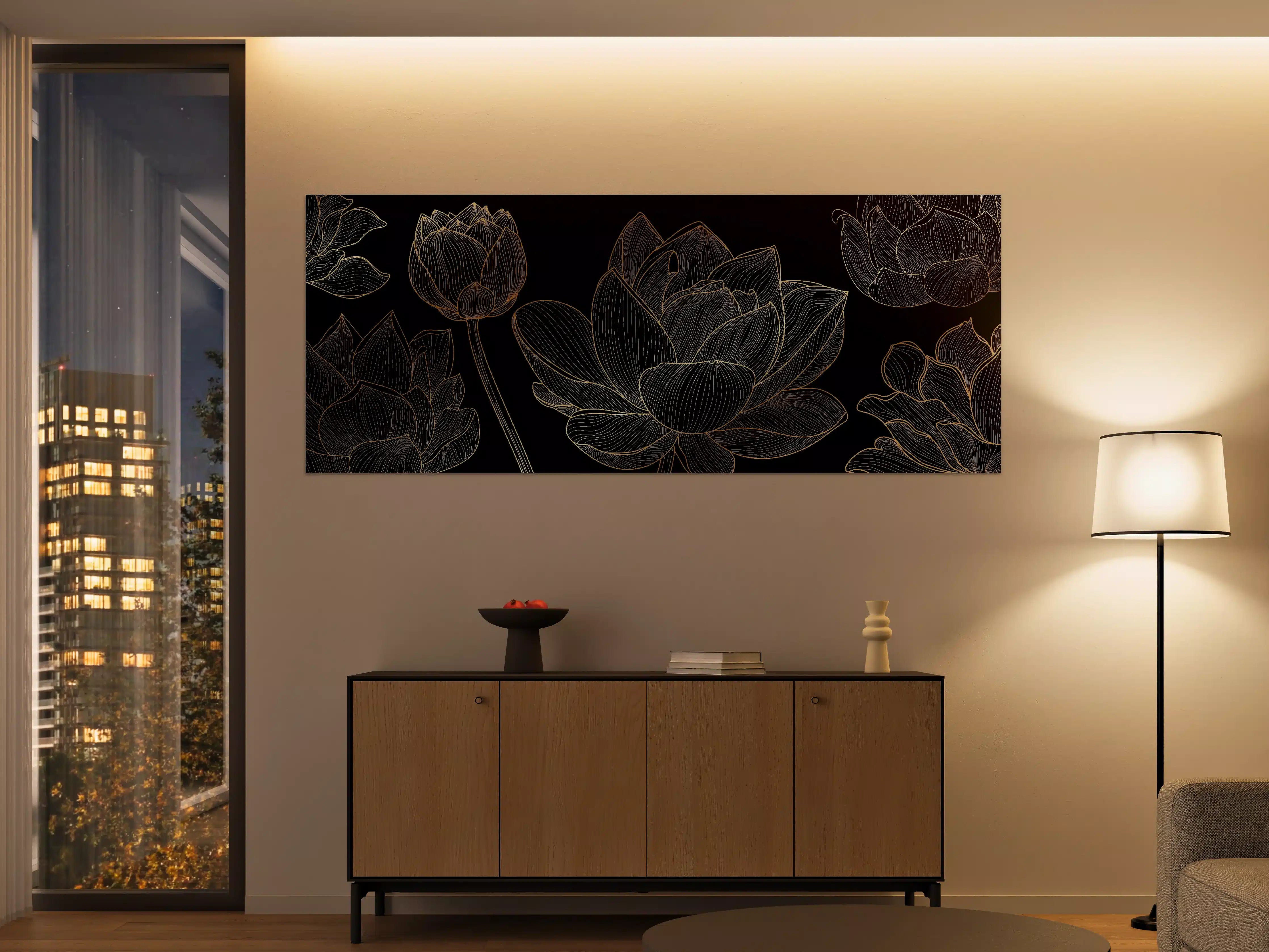Große Wandbilder - Golden Floral Lineart