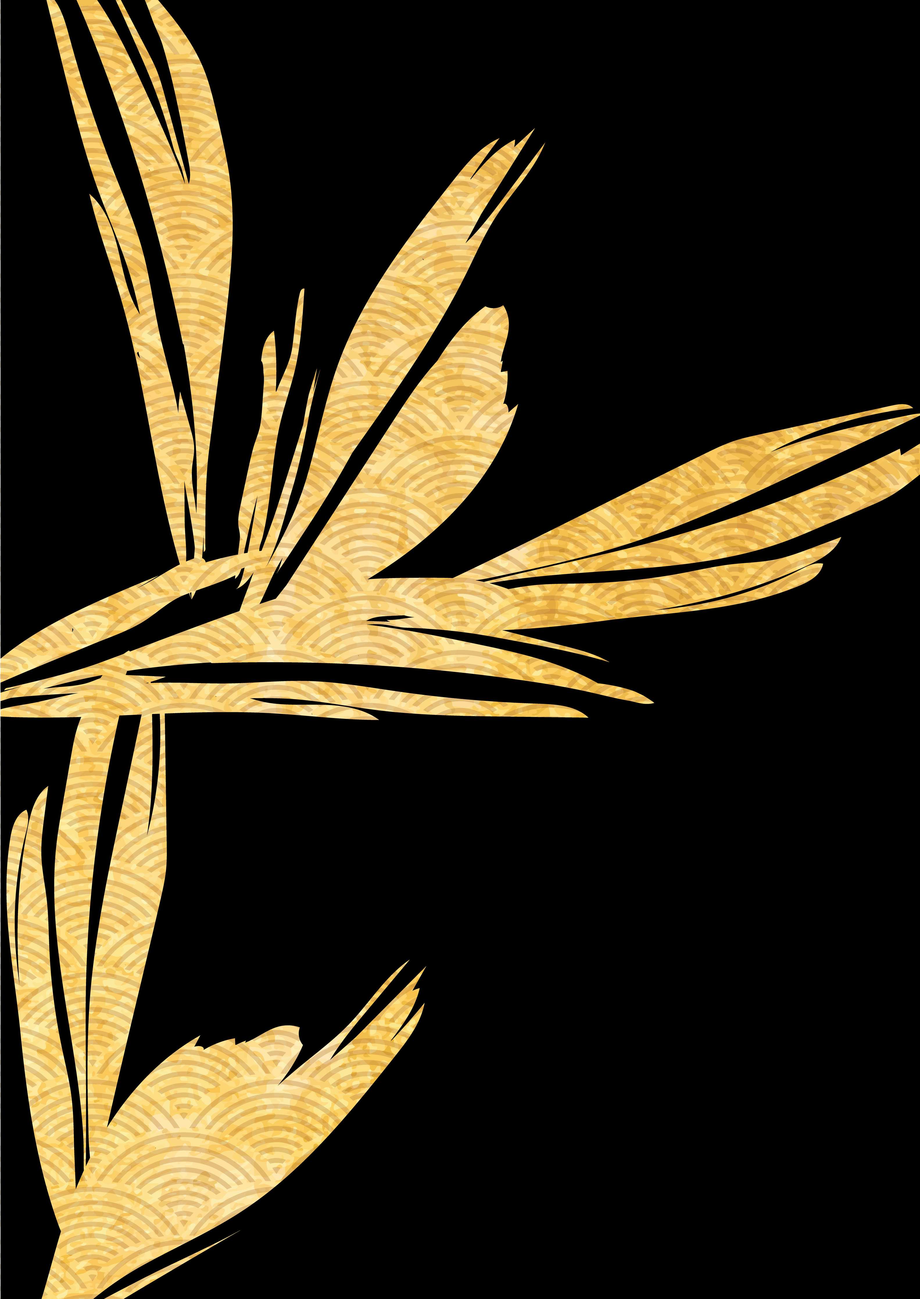 Große Wandbilder-Goldene Bambusblätter auf schwarzem Hintergrund